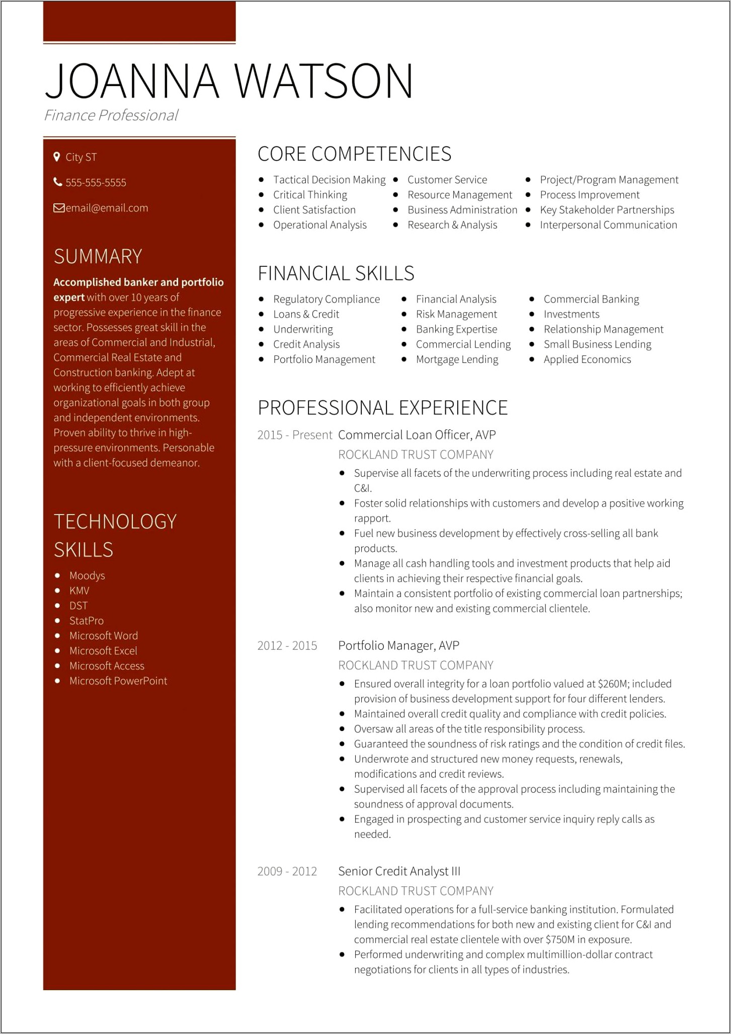 Sample Resumes For Bank Work