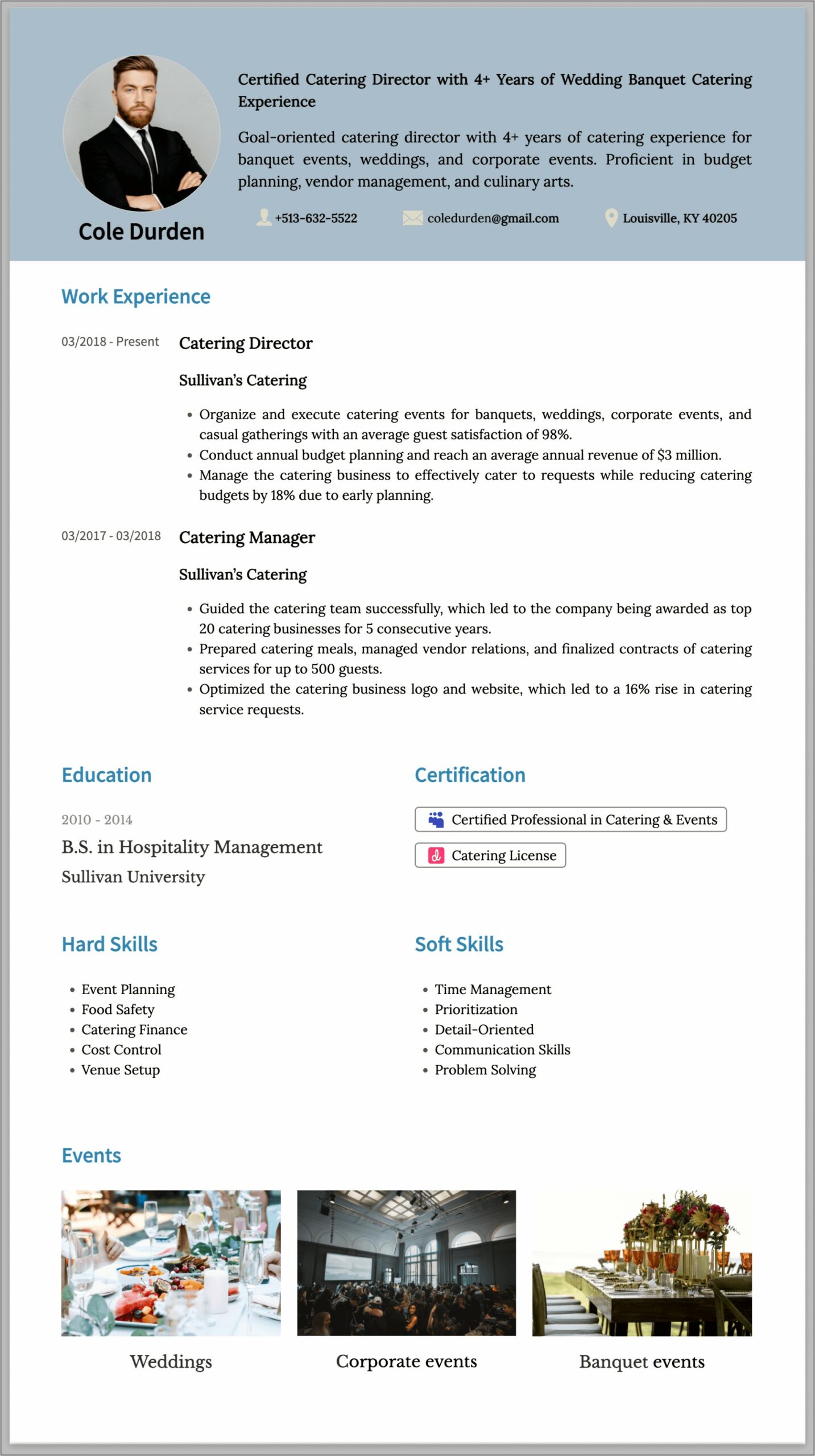 Sample Resumes For Catering Jobs