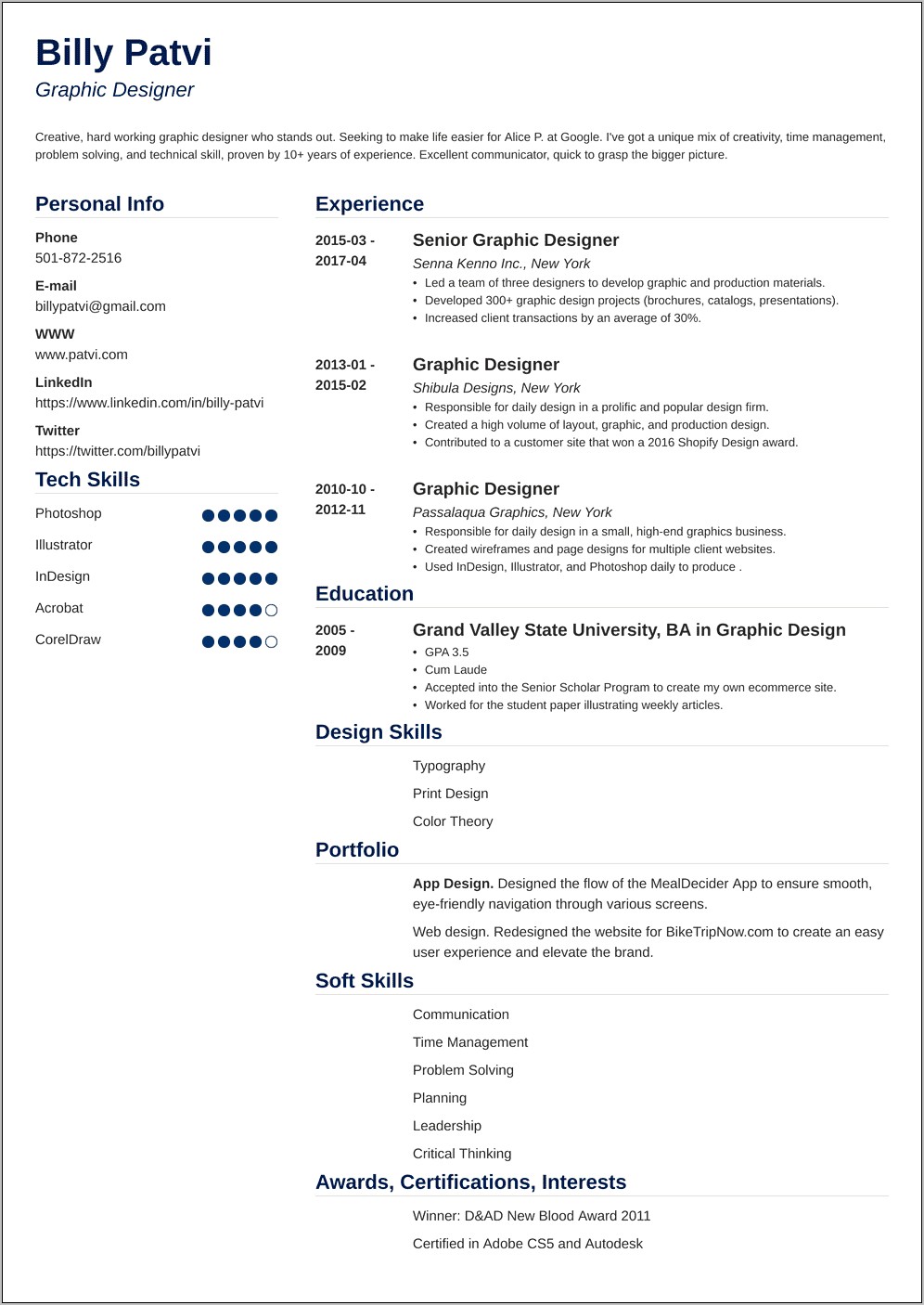 Sample Resumes For Desgin Students