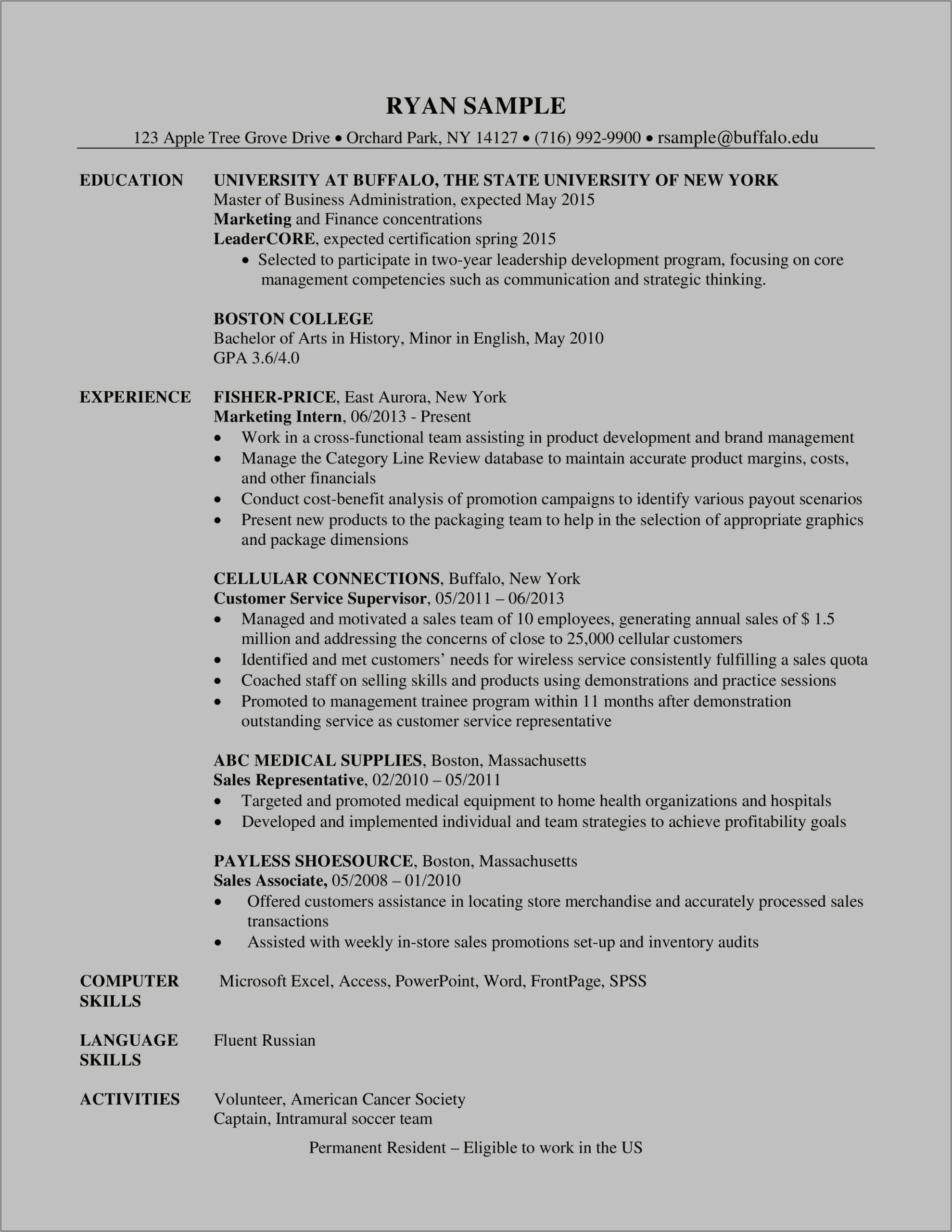 Sample Resumes For Finance Freshers