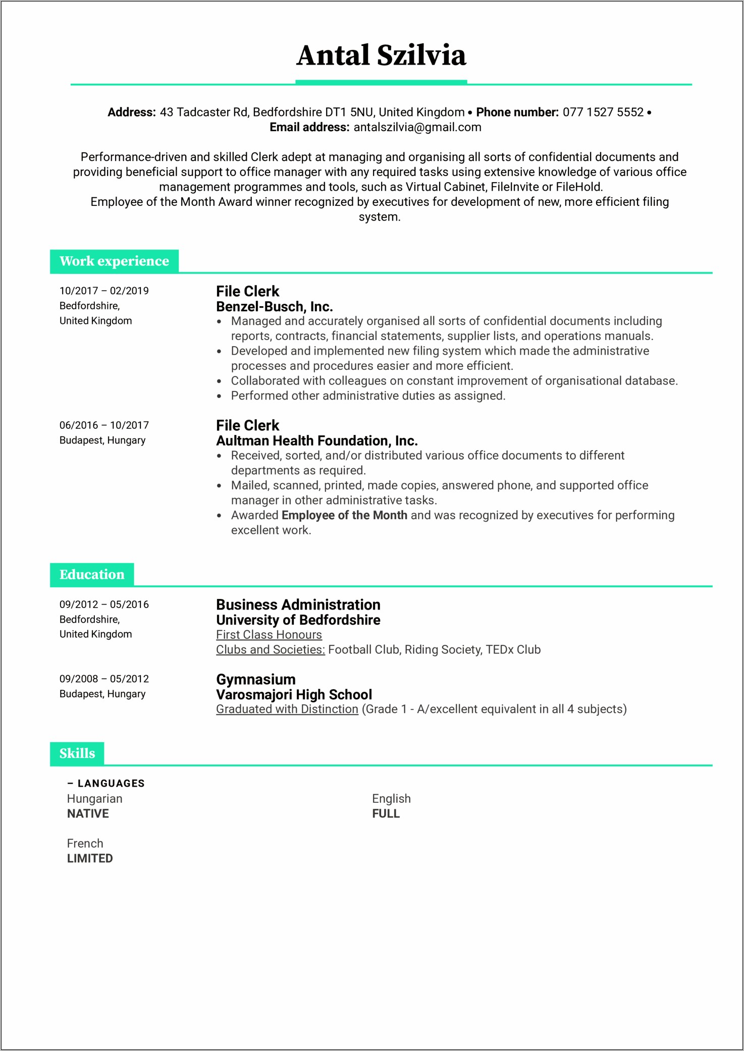 Sample Resumes For Law Clerk