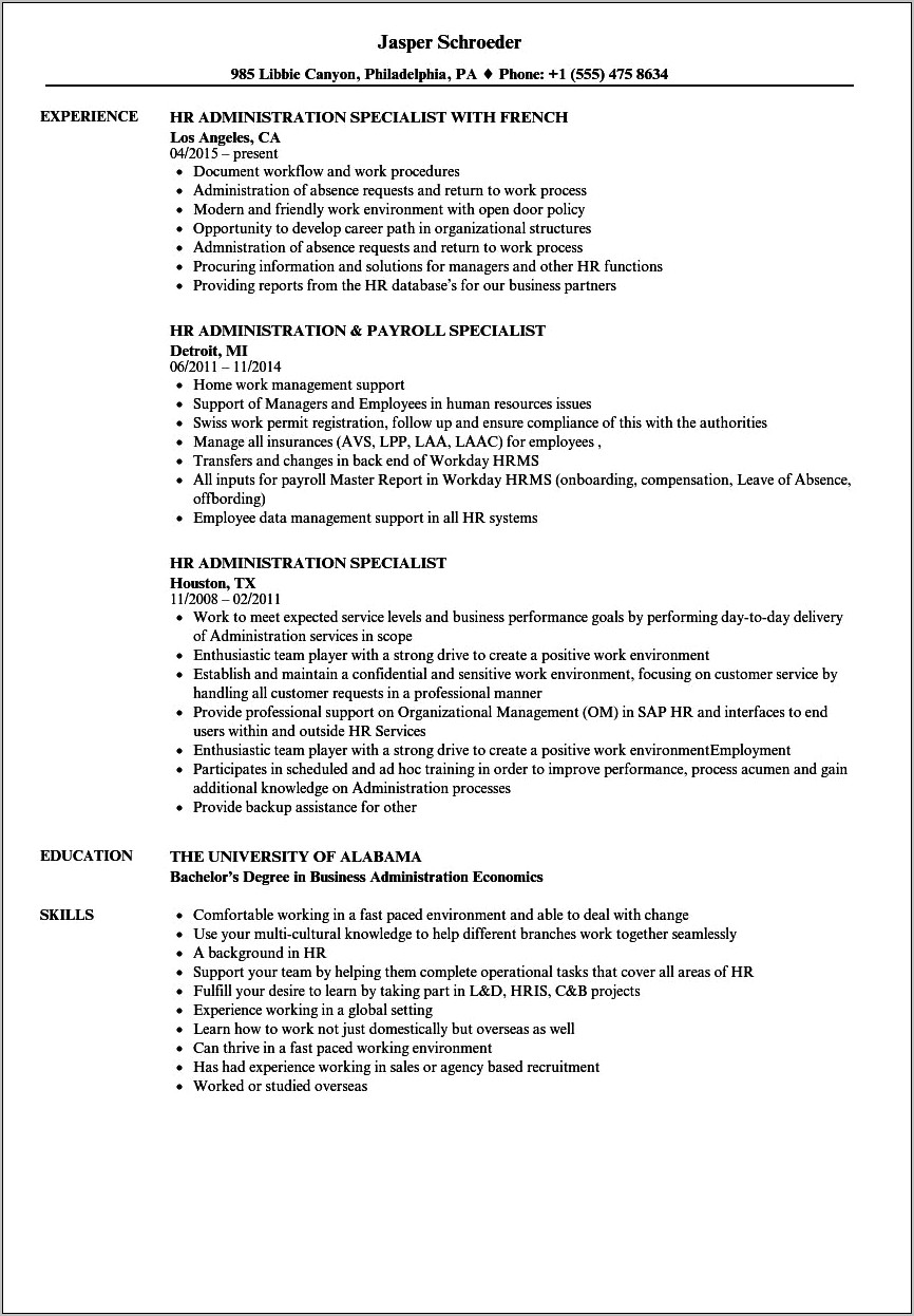 Sample Return To Work Resume