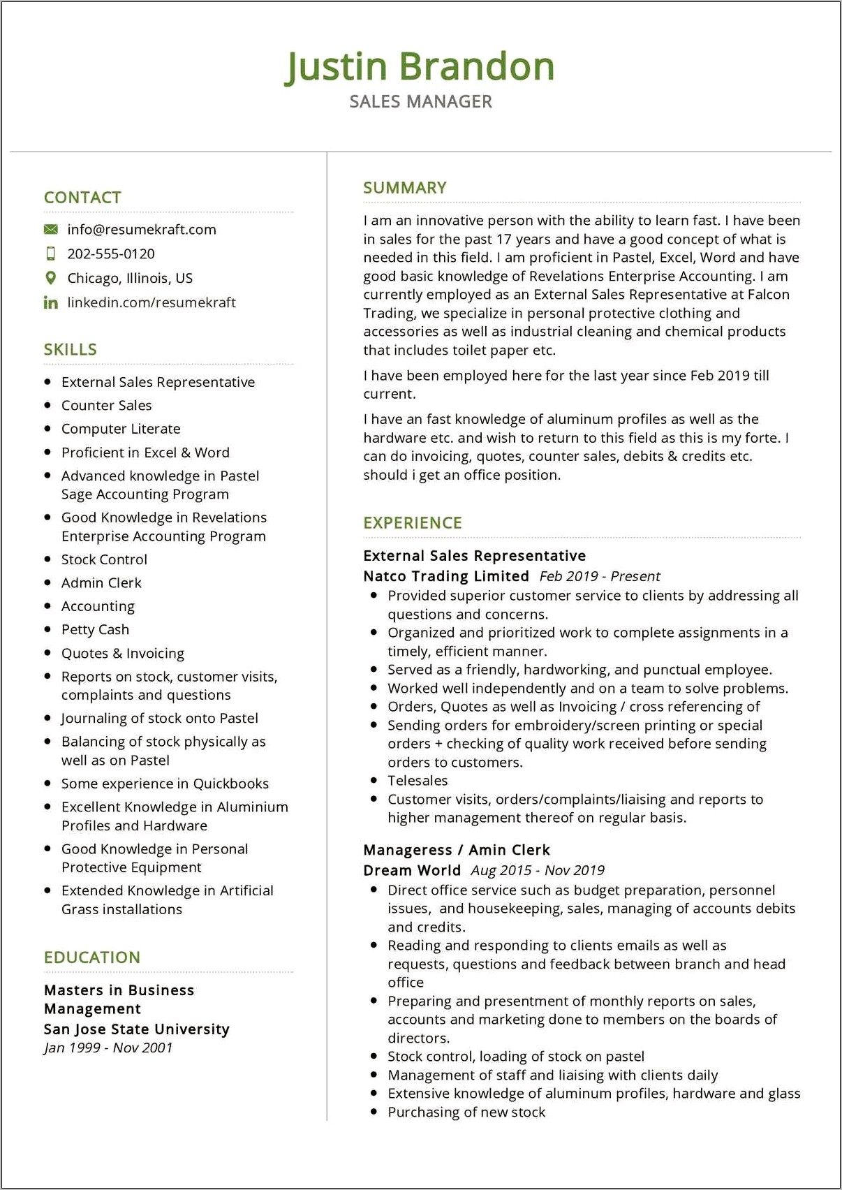 Sample Sales And Trading Resume