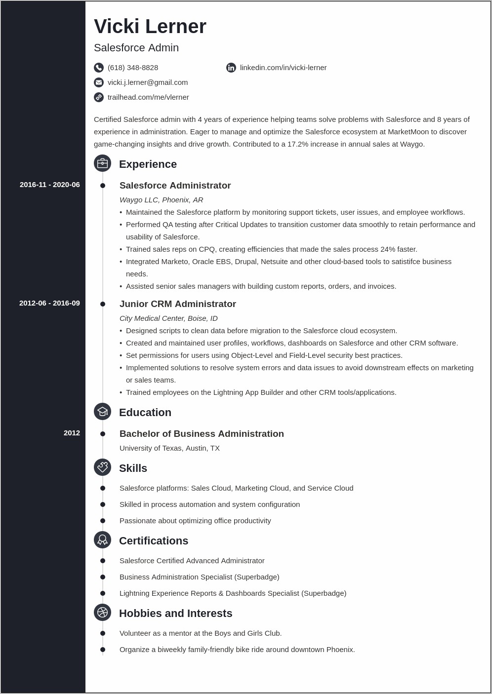 Sample Salesforce Admin Resume Summary