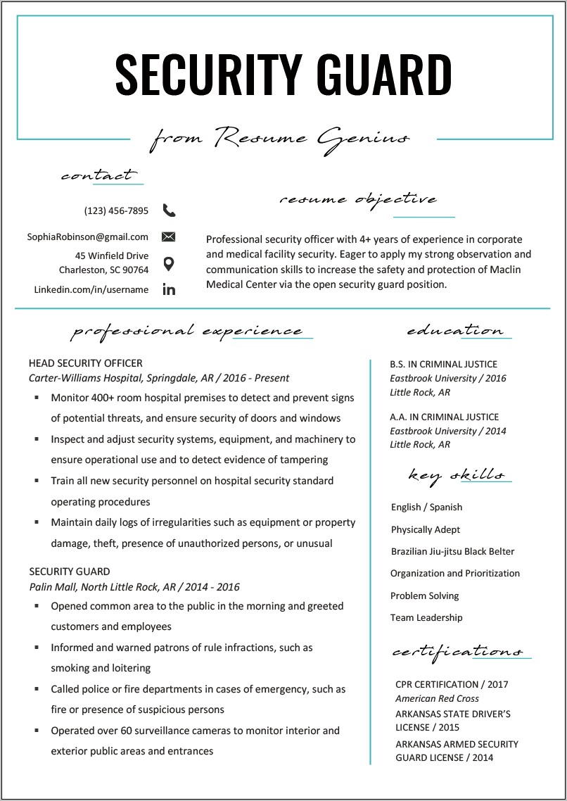 Sample Security Guard Resume Objective