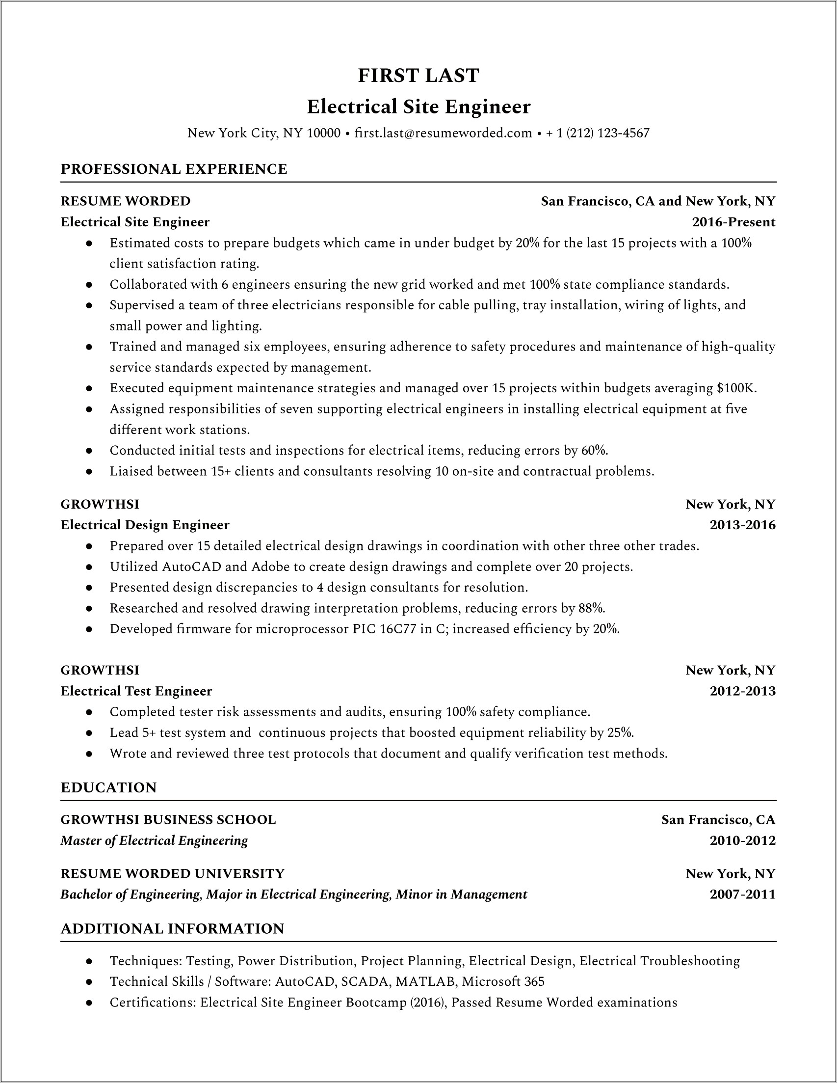 Sample Senior Electrical Engineer Resume