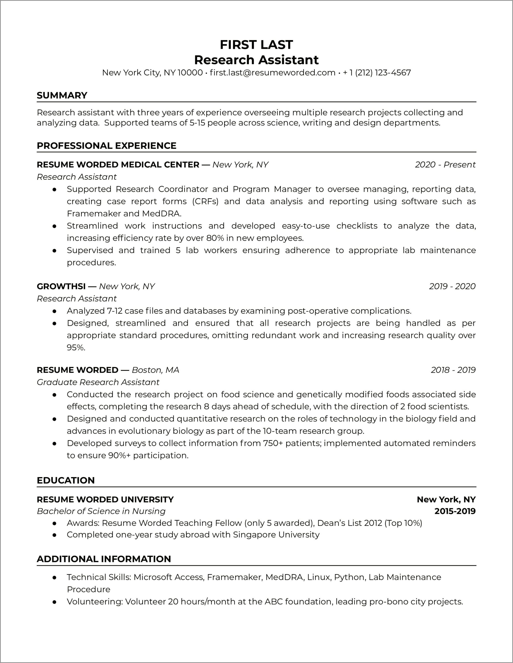 Sample Senior Research Associate Resume