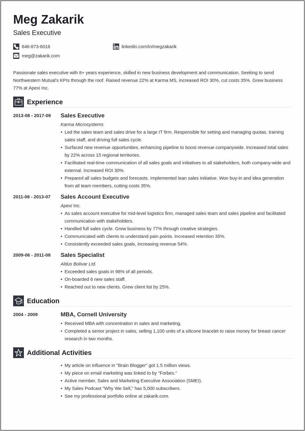 Sample Senior Sales Executive Resume