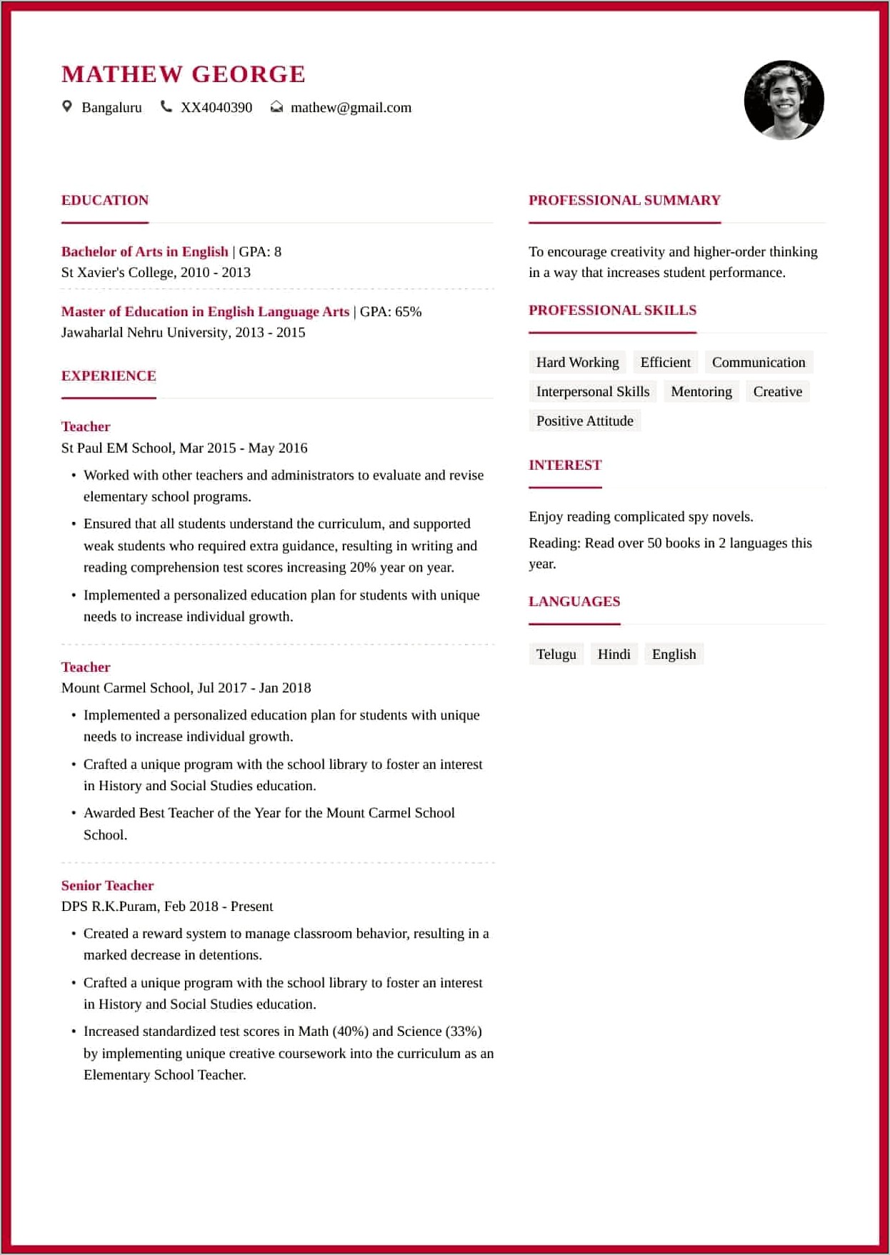 Sample Teacher Resume Behavioral School