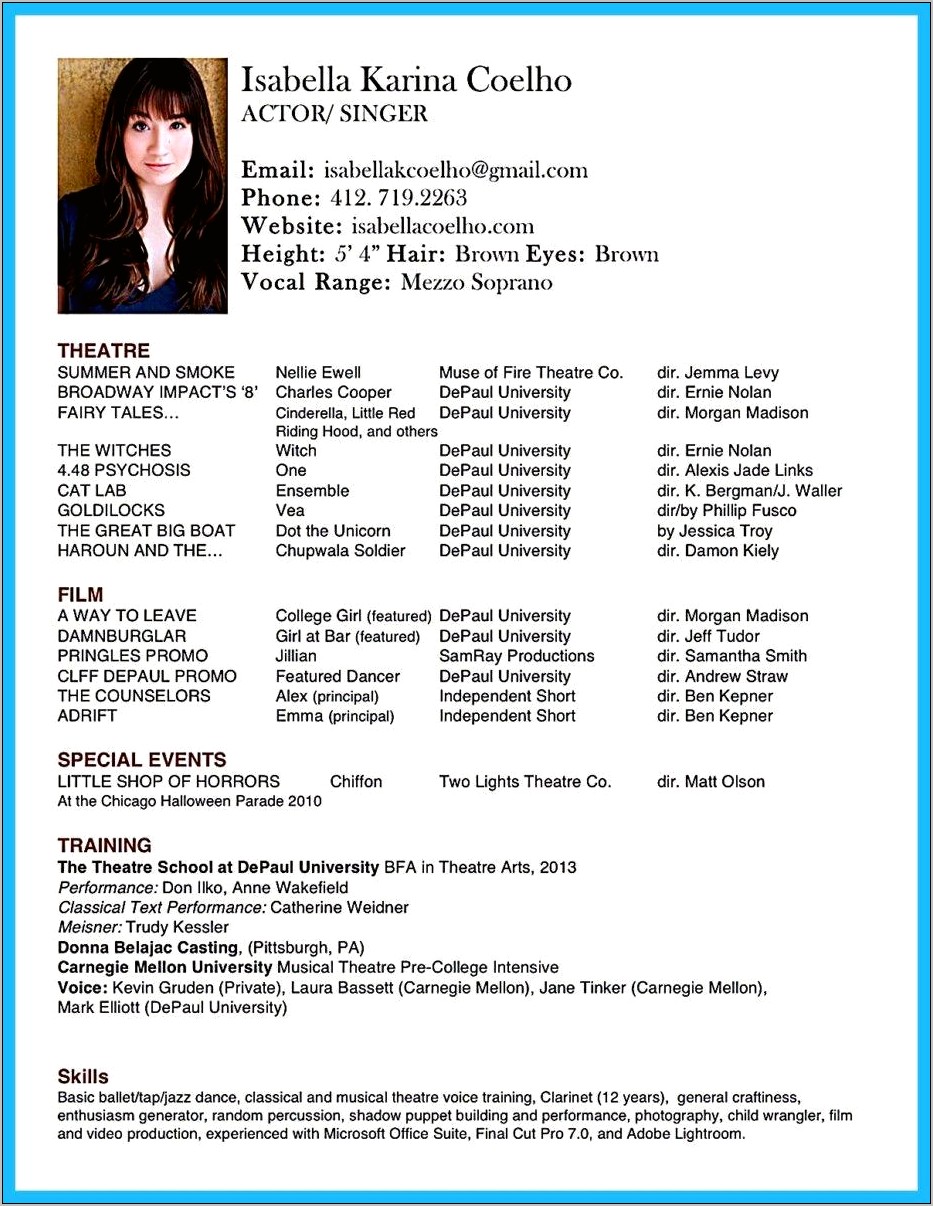 Sample Theater Resume For College