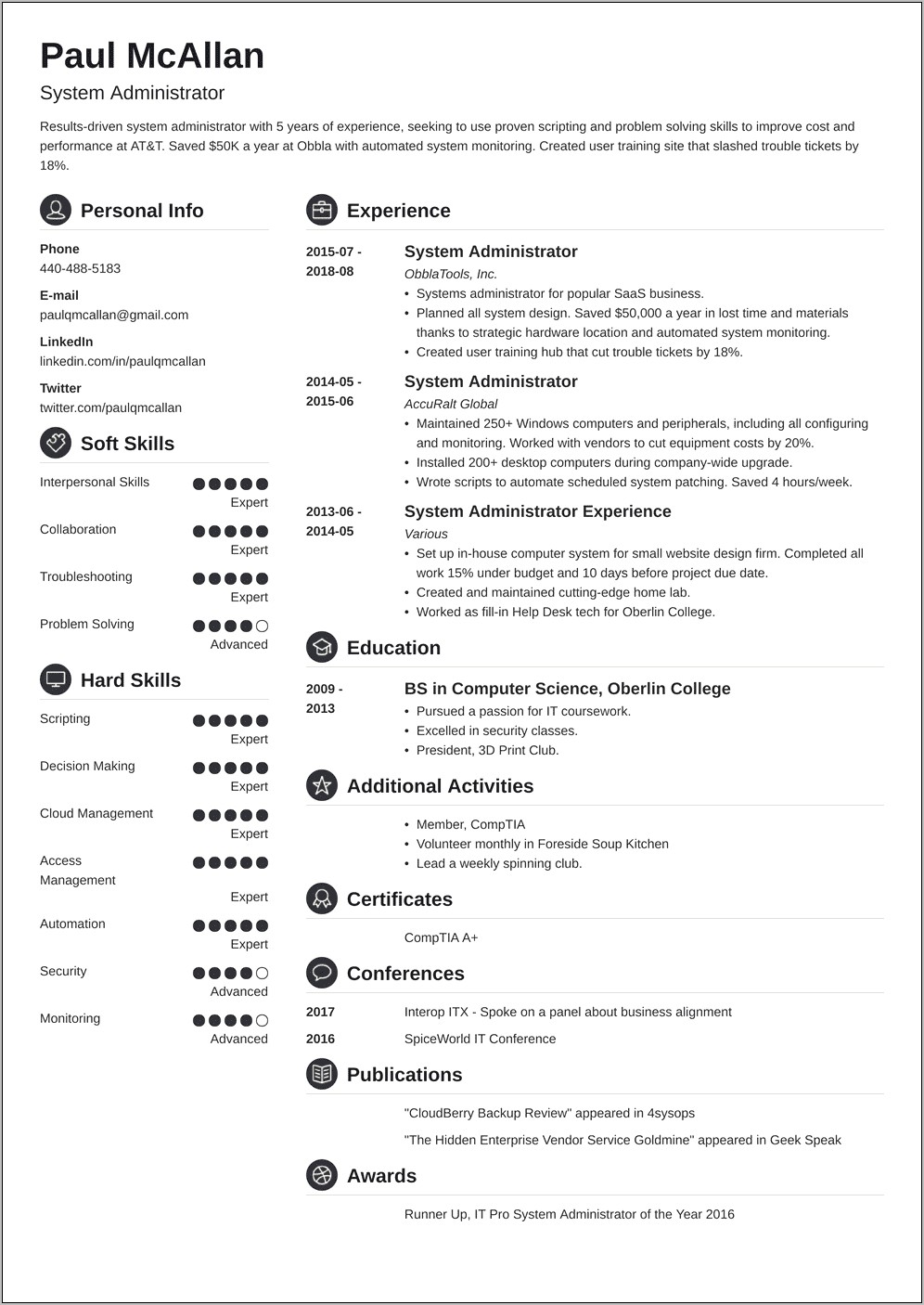 Sample Windows System Administrator Resume