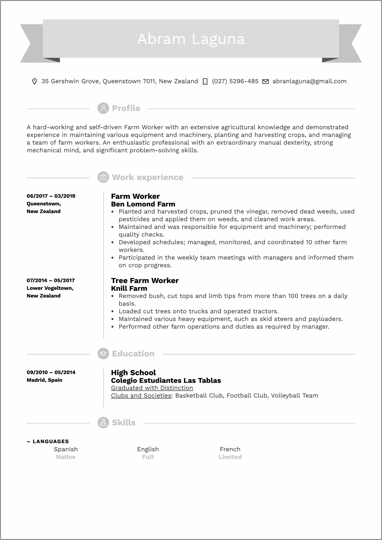 Samples Of General Labor Resumes