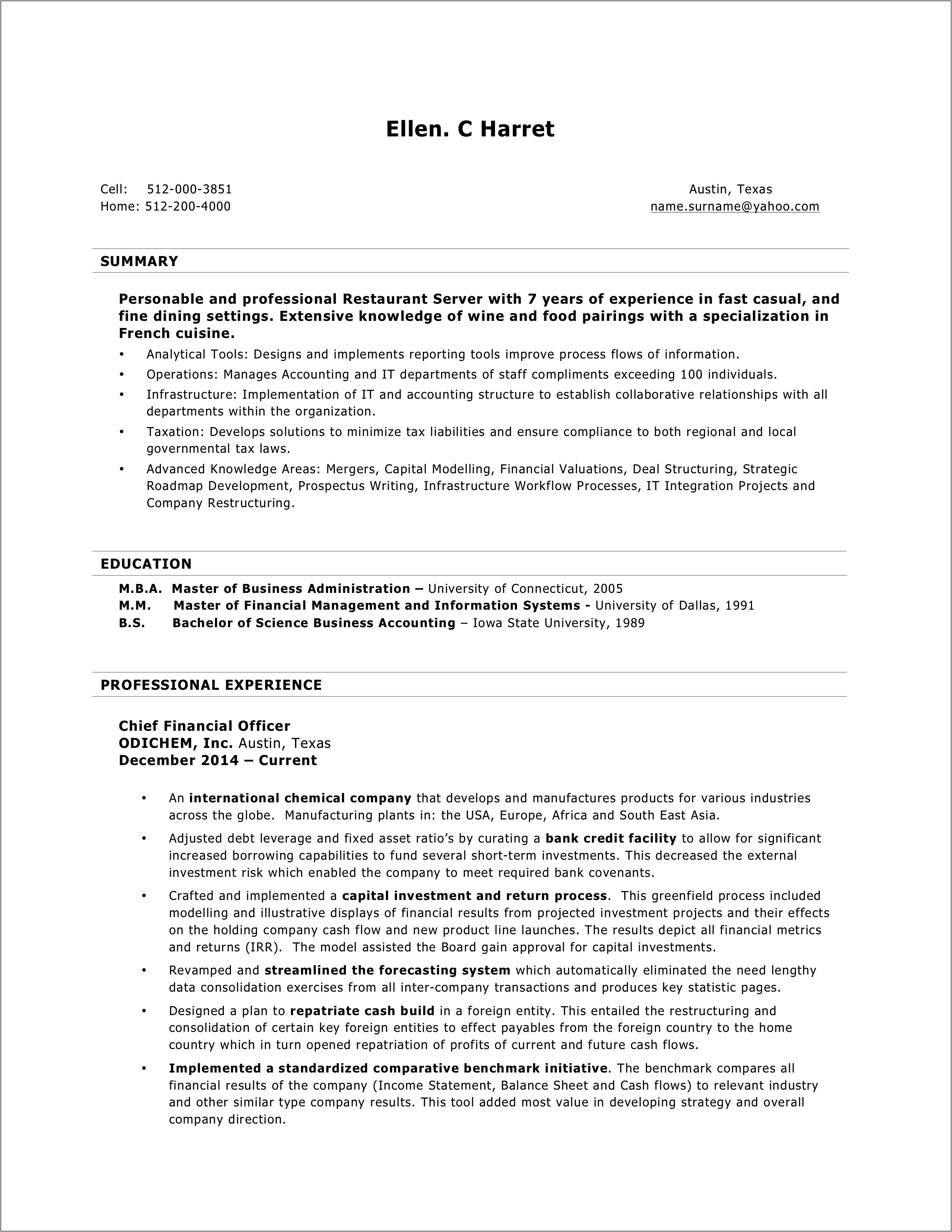 Samples Of Good Professional Resume