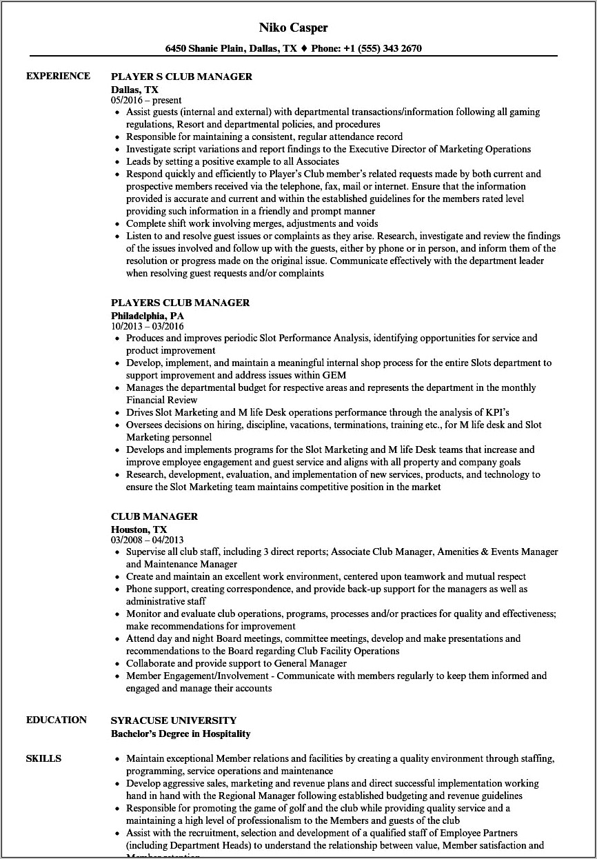 Sam's Club Manager Resume