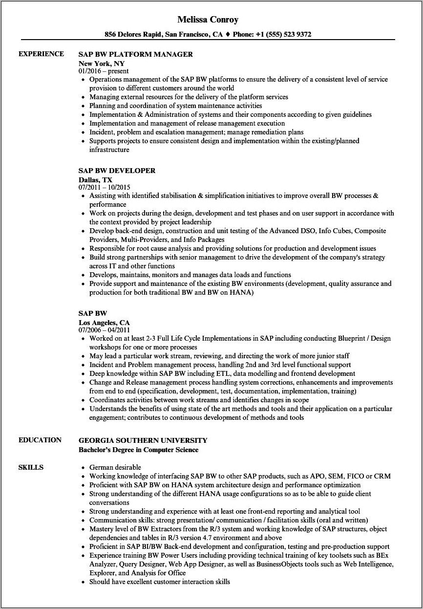 Sap Bo Lead Sample Resume