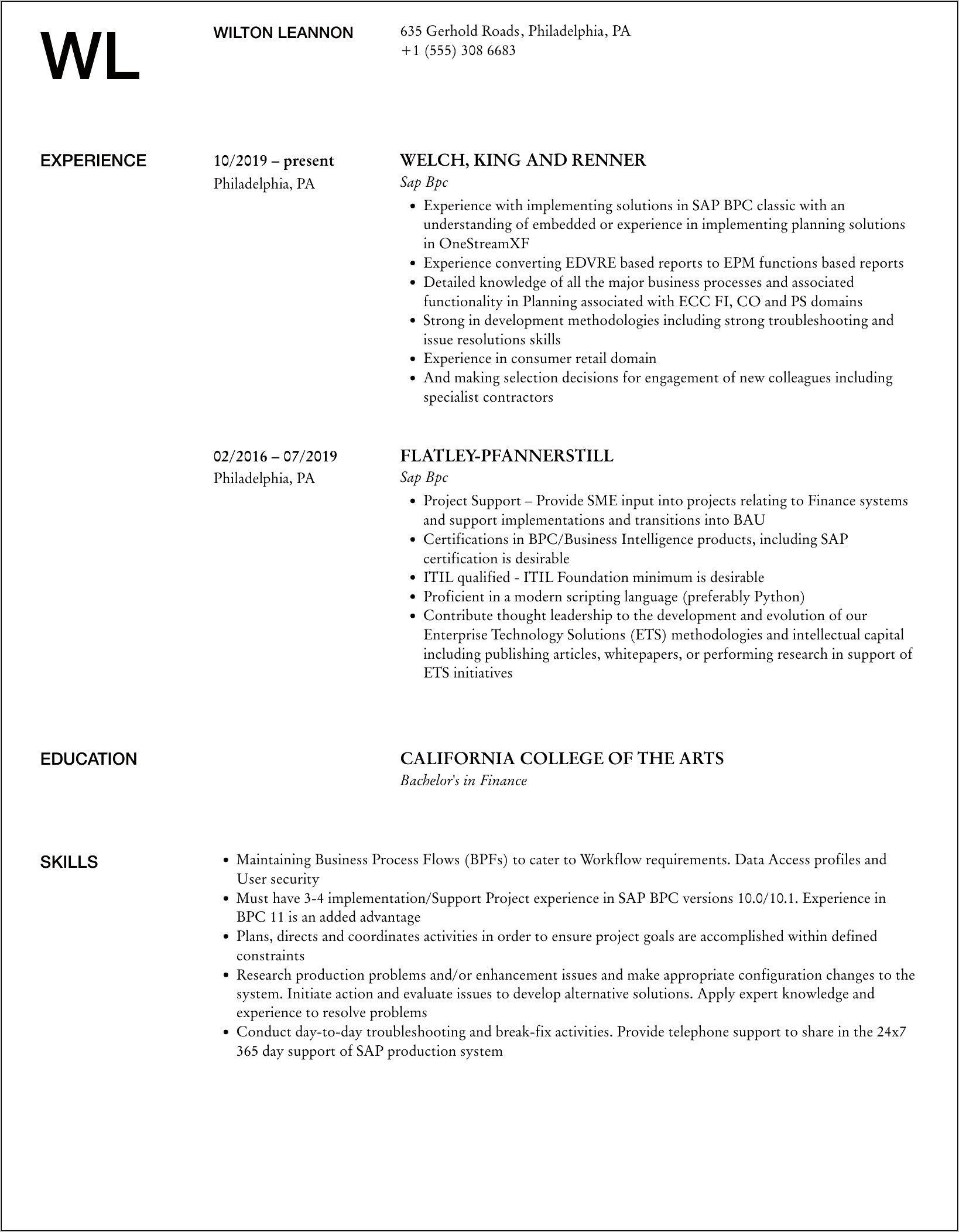 Sap Bpc Consultant Resume Sample