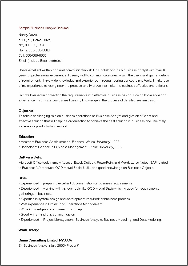 Sap Business Analyst Resume Sample