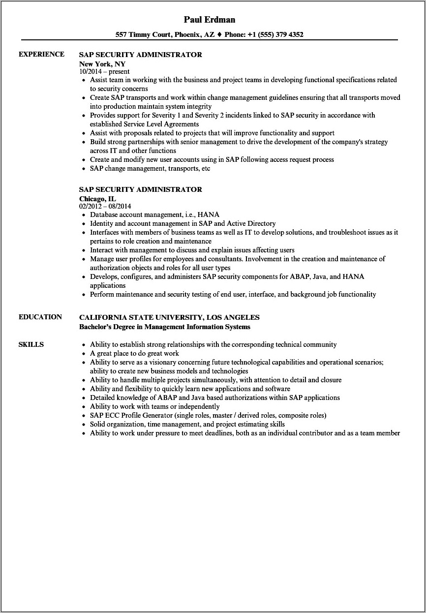 Sap Business Objects Administrator Resume