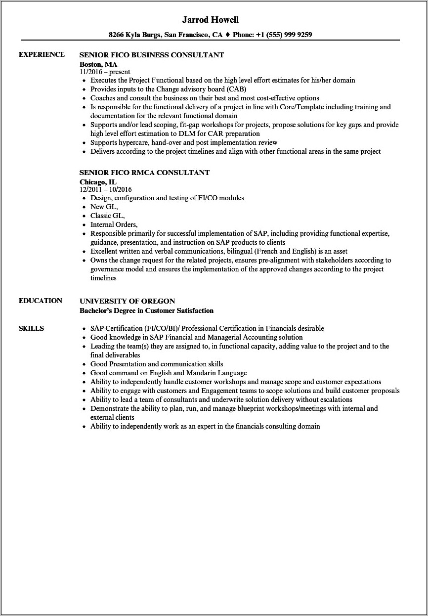 Sap Fico Consultant Resume Example