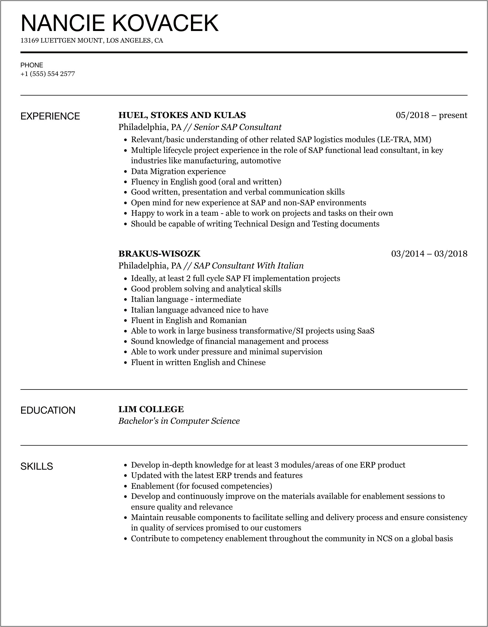 Sap Mm Implementation Resume Sample