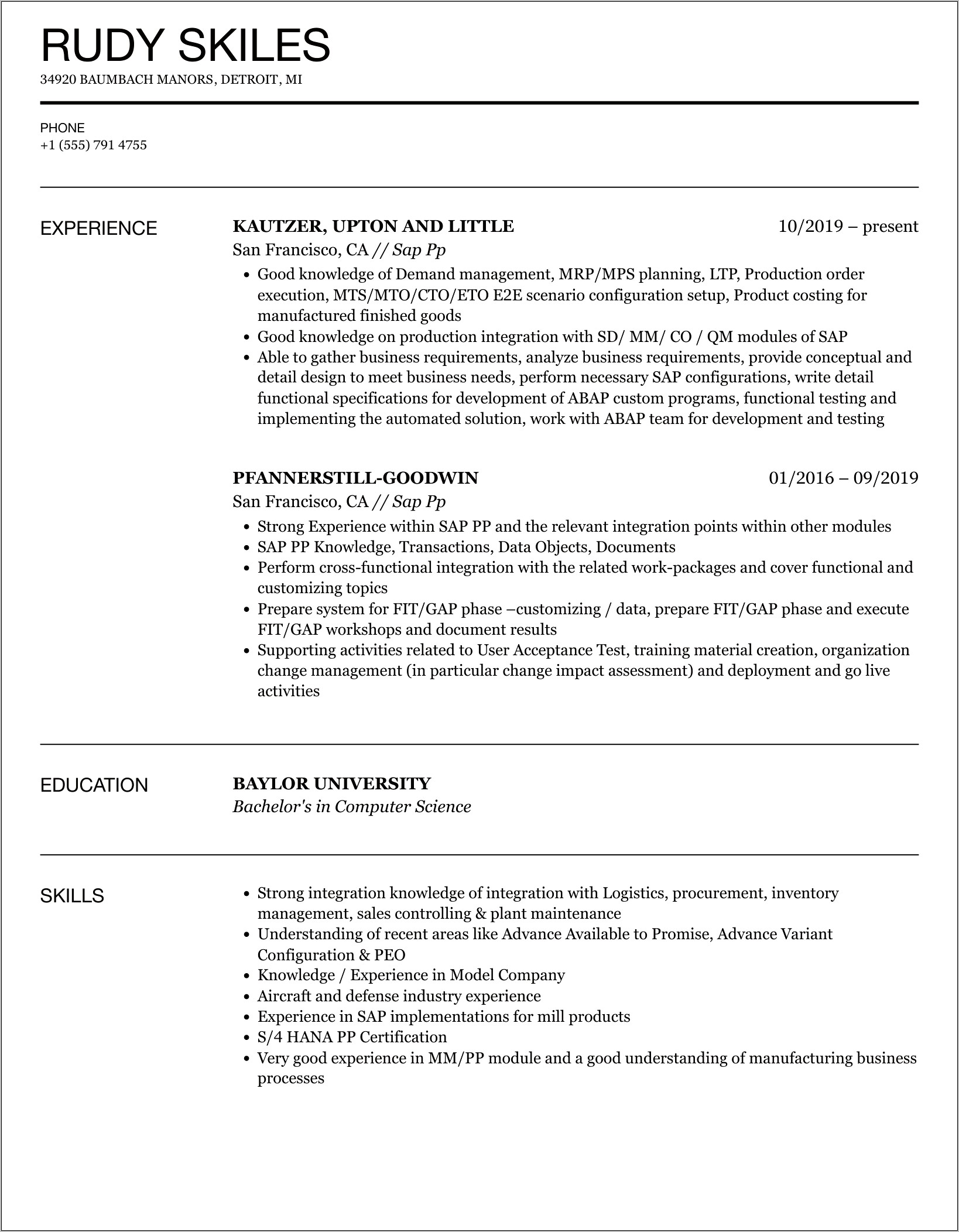 Sap Mm Resume Sample Doc