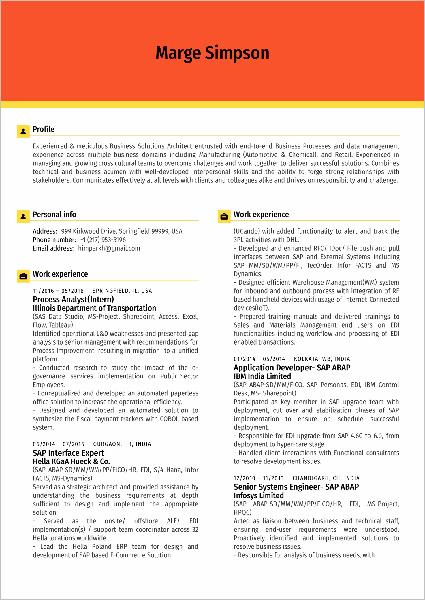 Sap Mm Sample Resume India