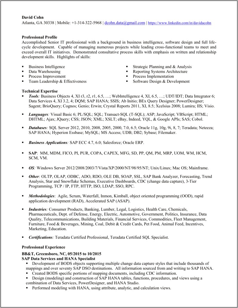 Sap Mm Wm Sample Resume