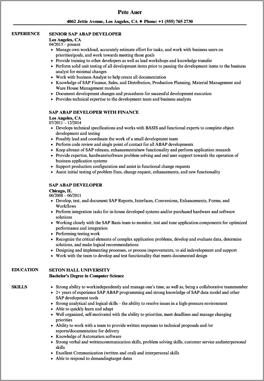 Sap Pi Po Sample Resumes