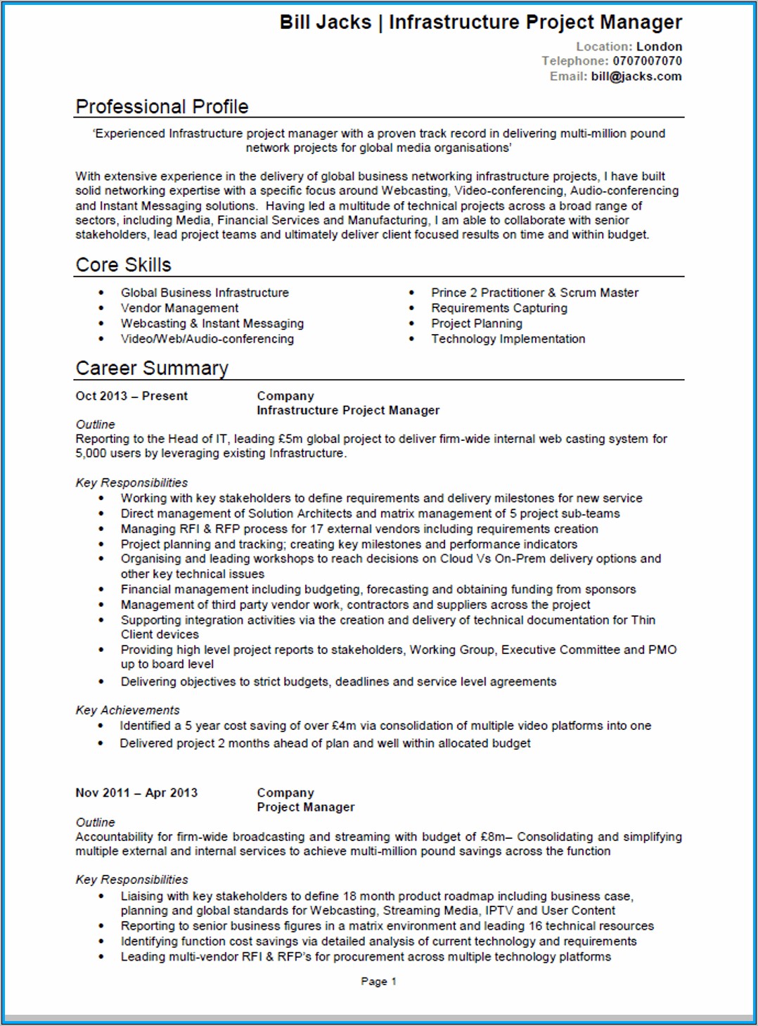 Sap Project Manager Resume Templates