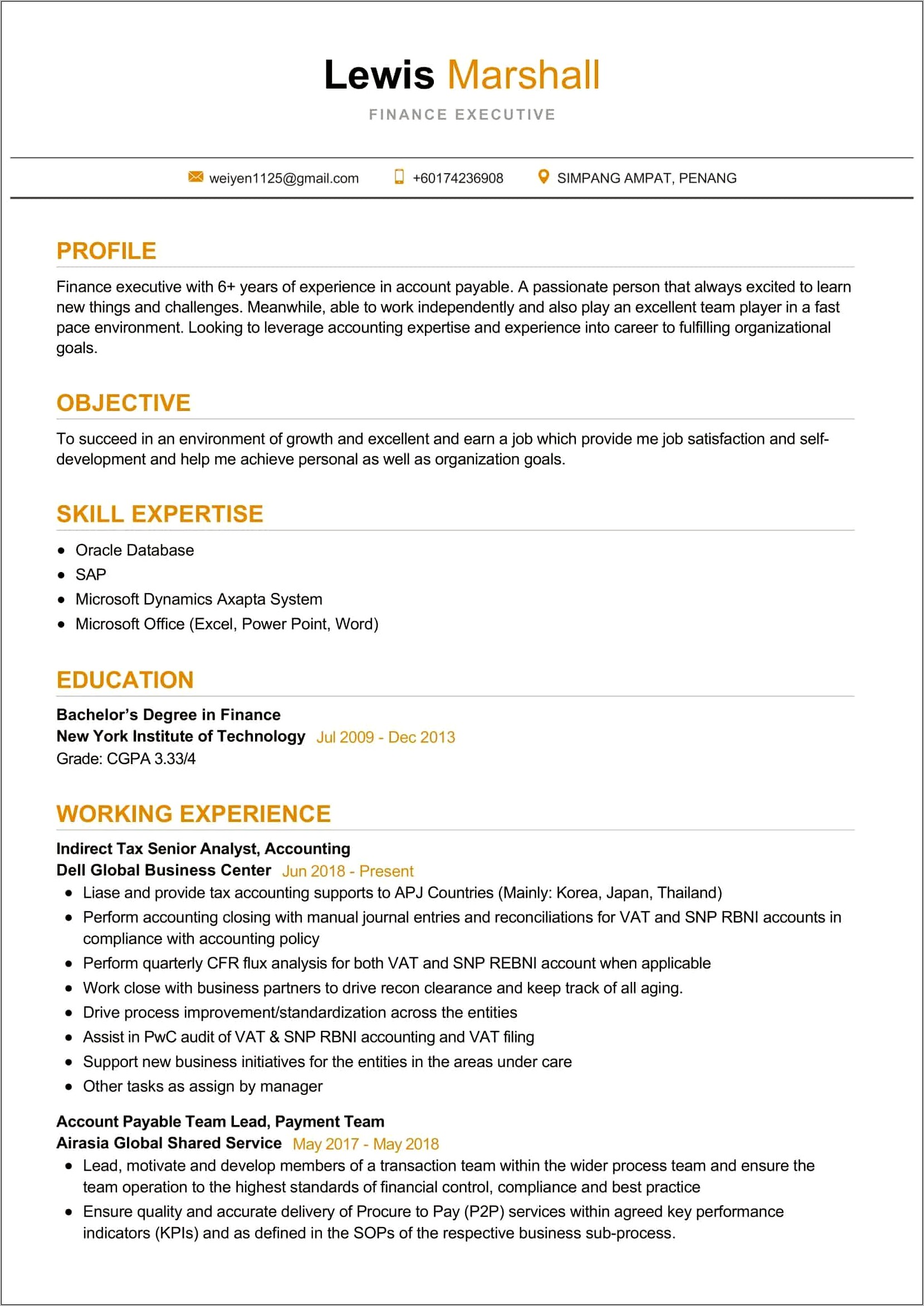 Sap Simple Finance Sample Resume