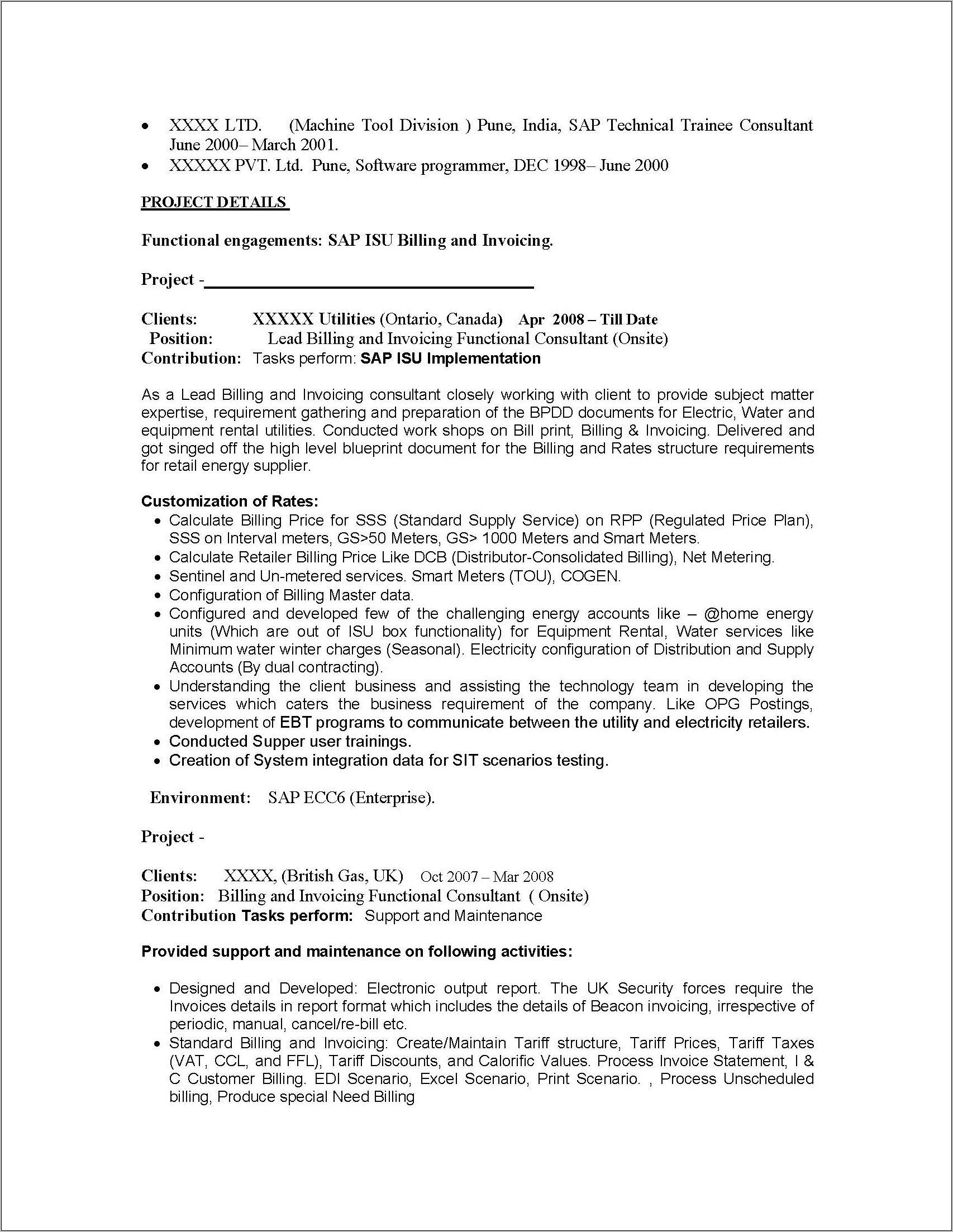 Sap Technical Consultant Sample Resume