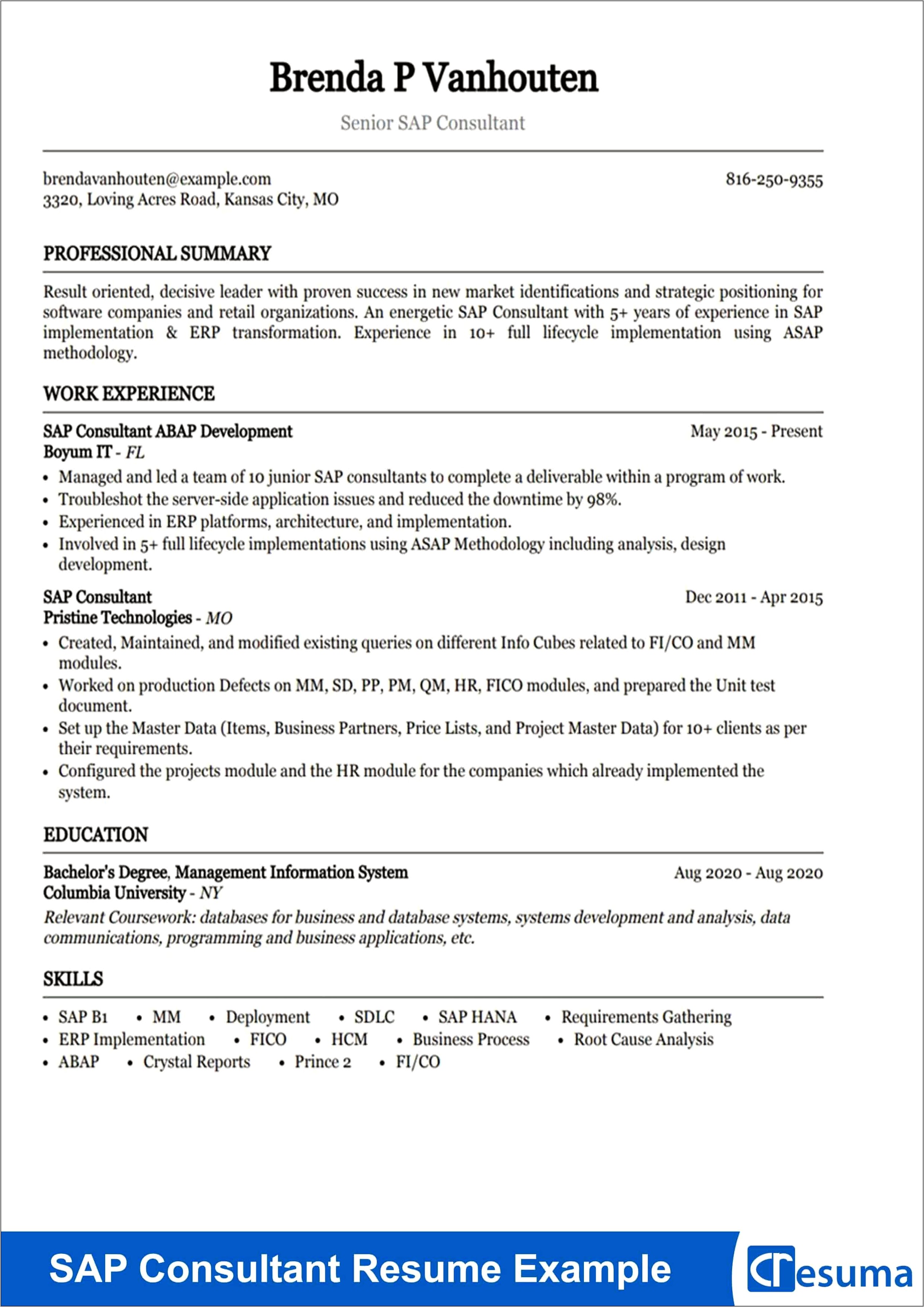 Sap Wm Consultant Sample Resume