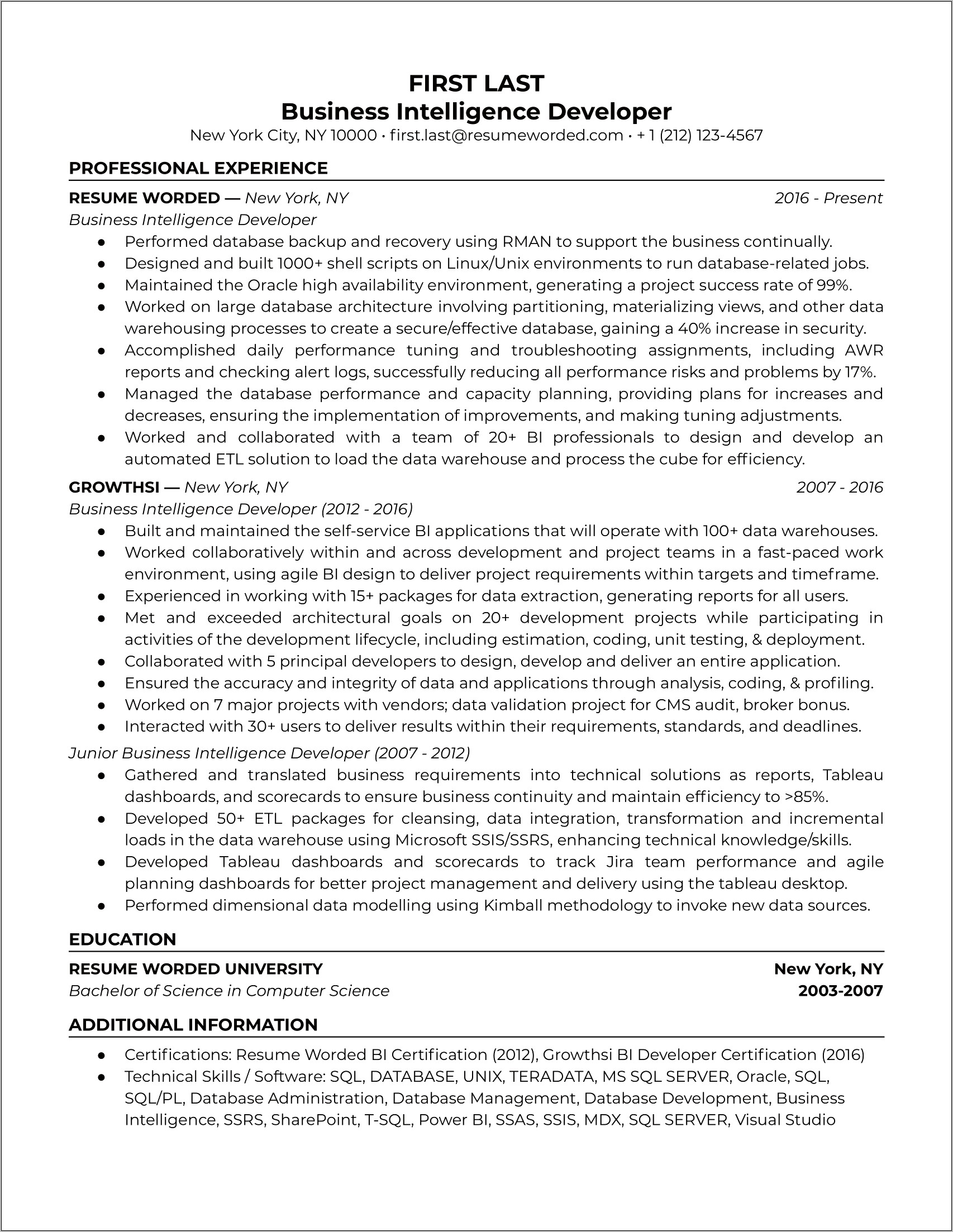 Sas Bi Developer Sample Resume