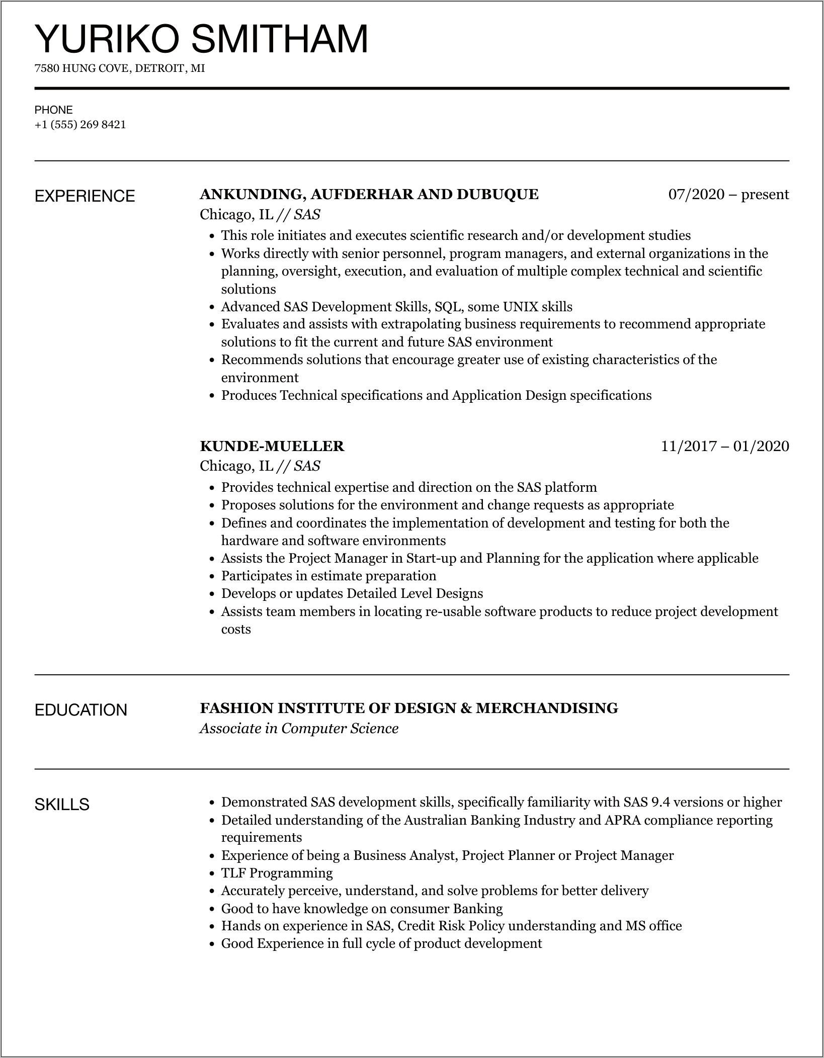 Sas Sample Resume For Clinical