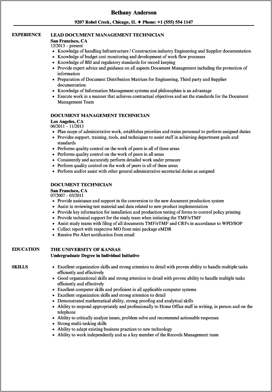 Scanning Indexing Technician Resume Examples