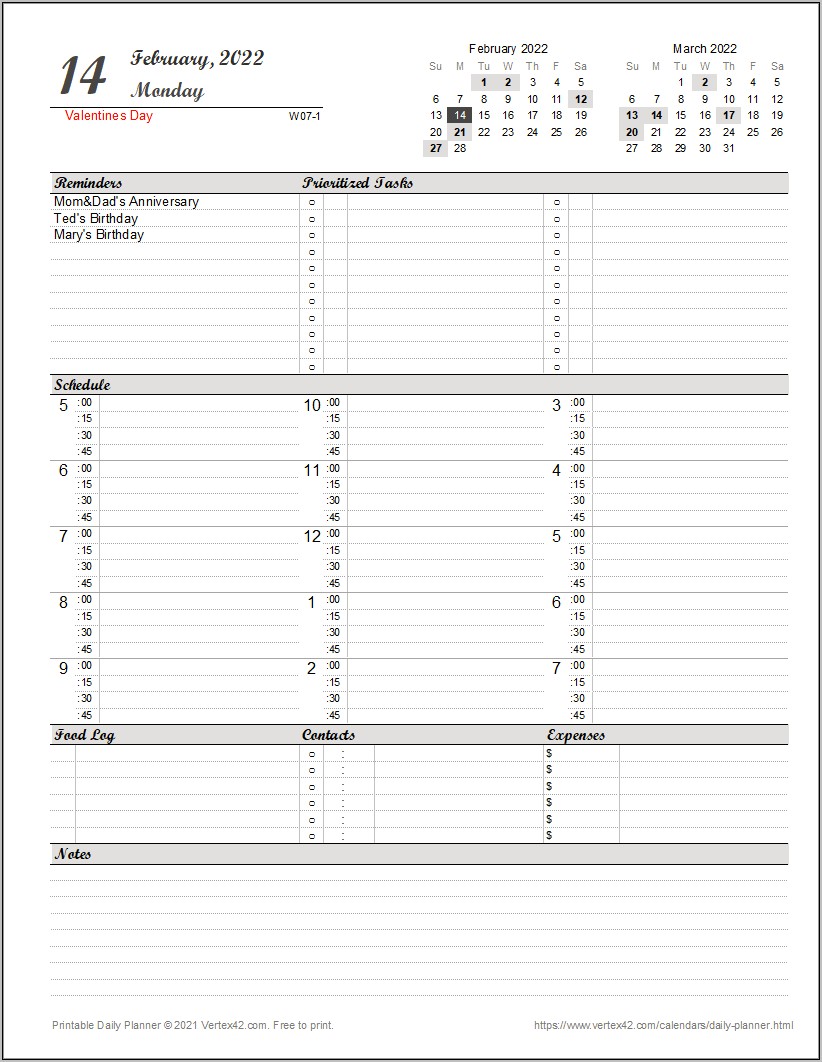 Schedule Template Free Printable Black And White