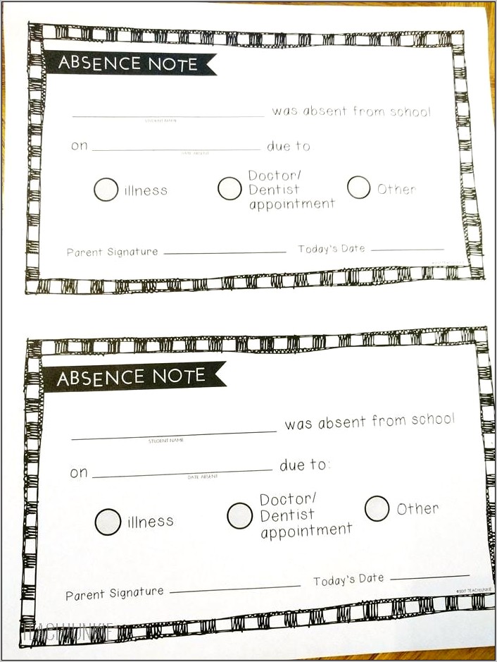 School Absence Note Template Free Word Doc