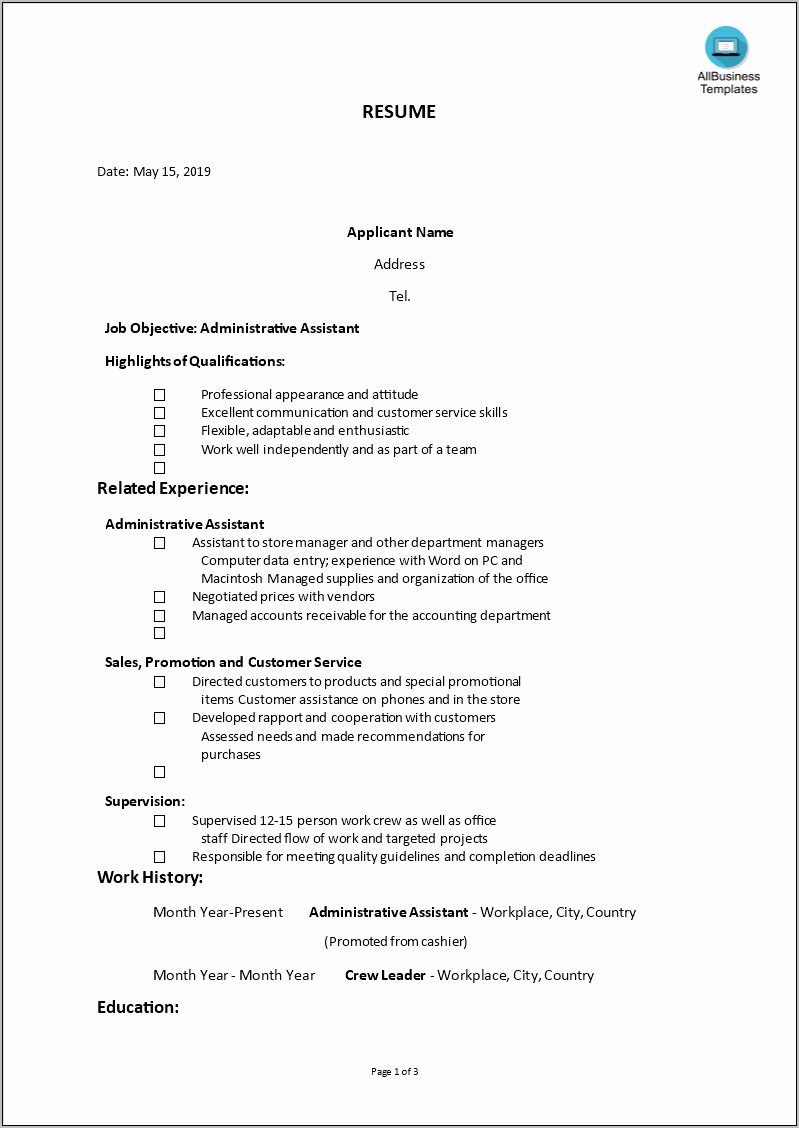 School Administrative Assistant Job Resume