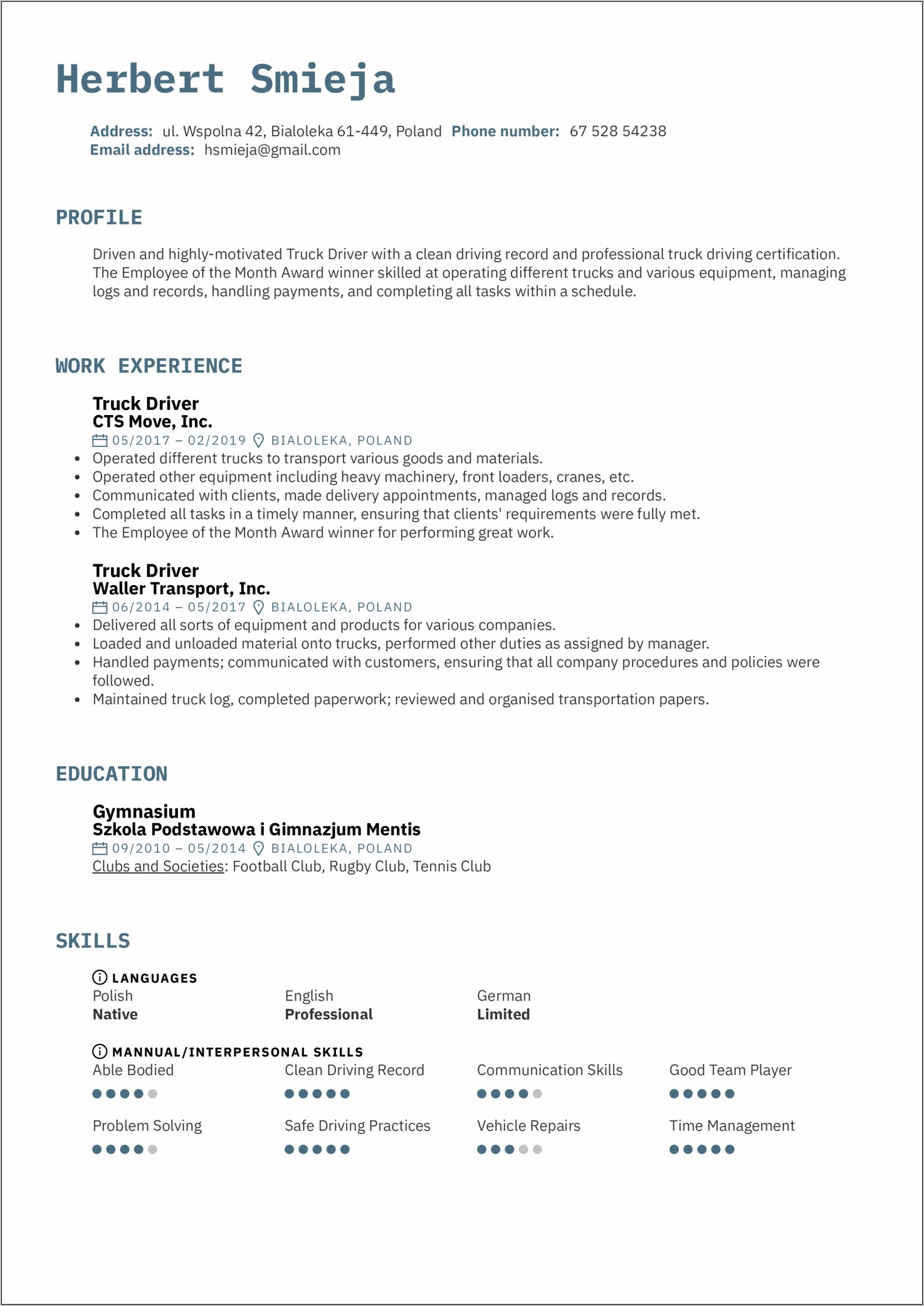 School Bus Driver Resume Objective