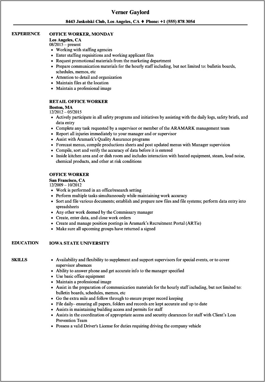 School Office Employee Resume Objective