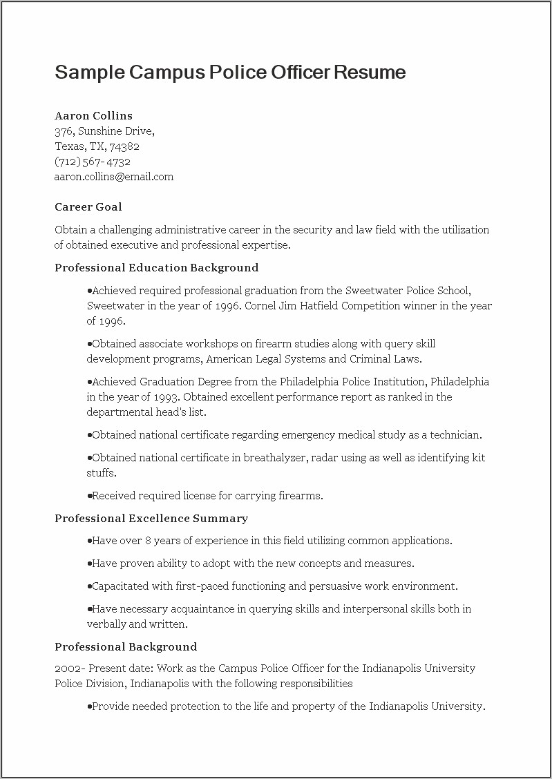 School Police Officer Resume Samples