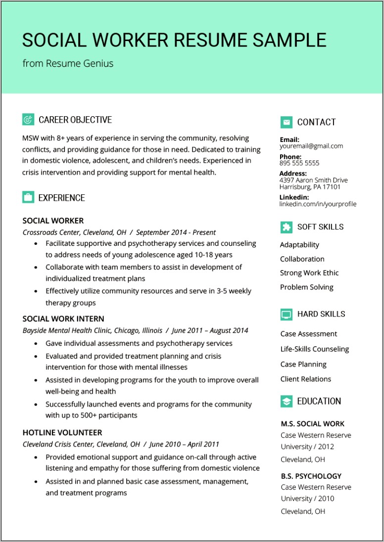 School Social Worker Sample Resume