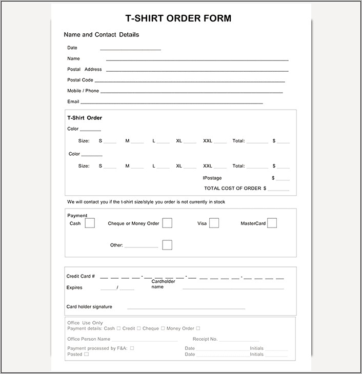 School T Shirt Order Form Template Free