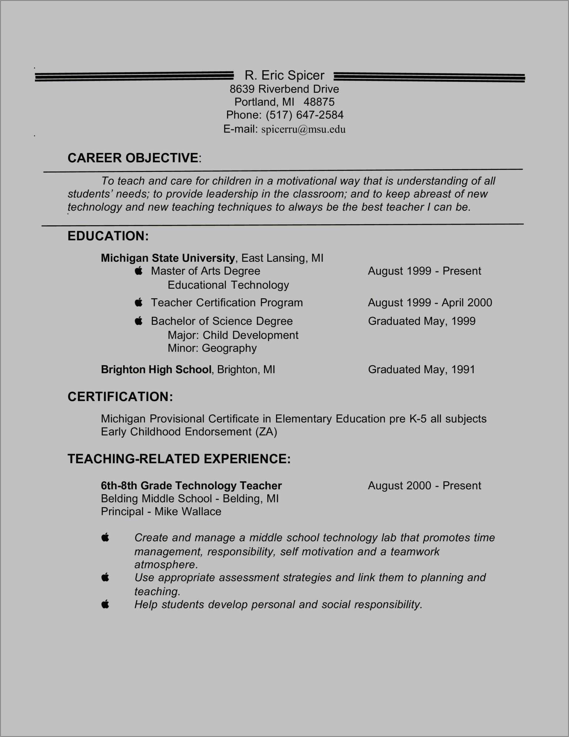 Science Teacher Resume Objective Examples