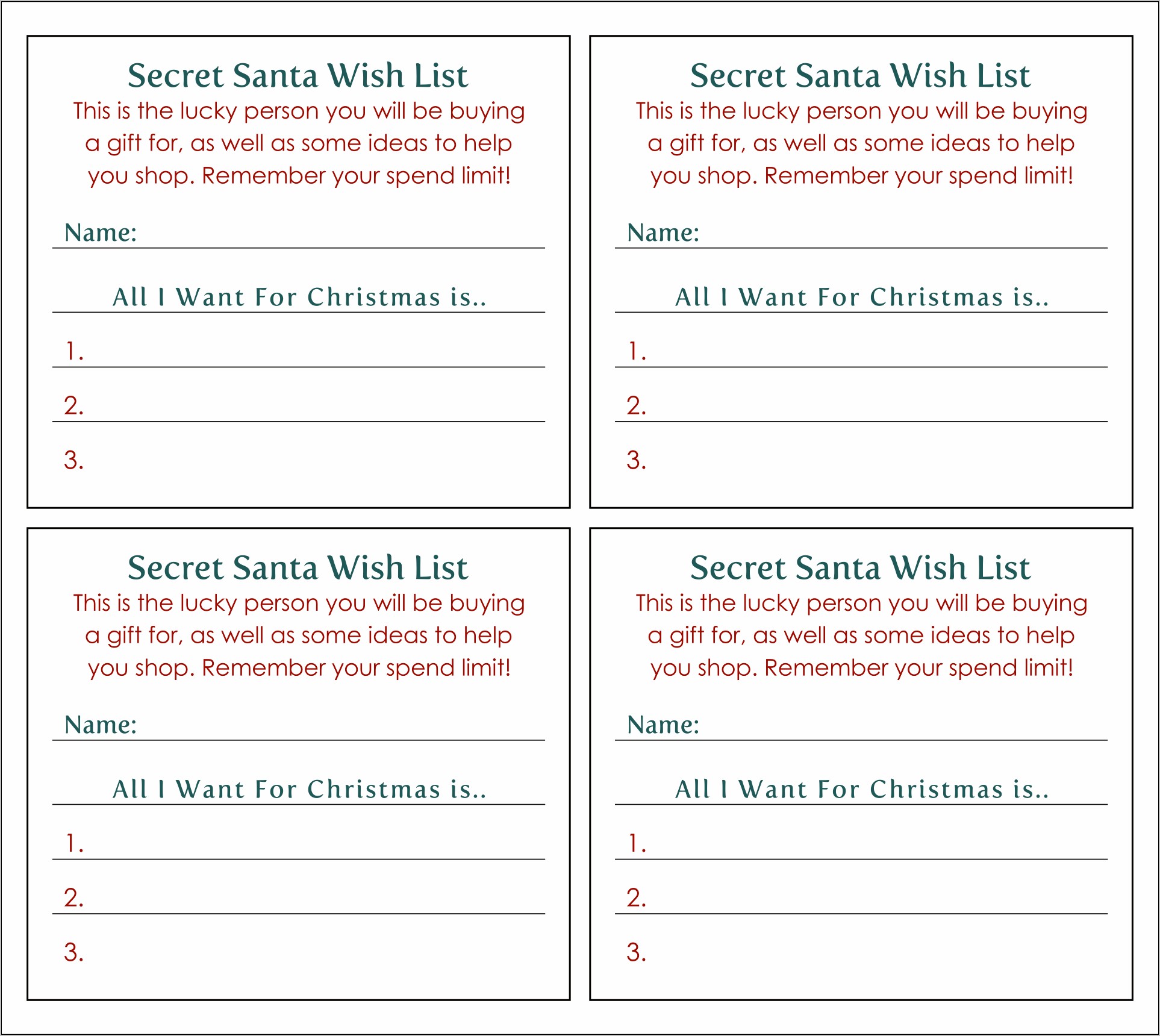 Secret Santa Sign Up Sheet Template Free