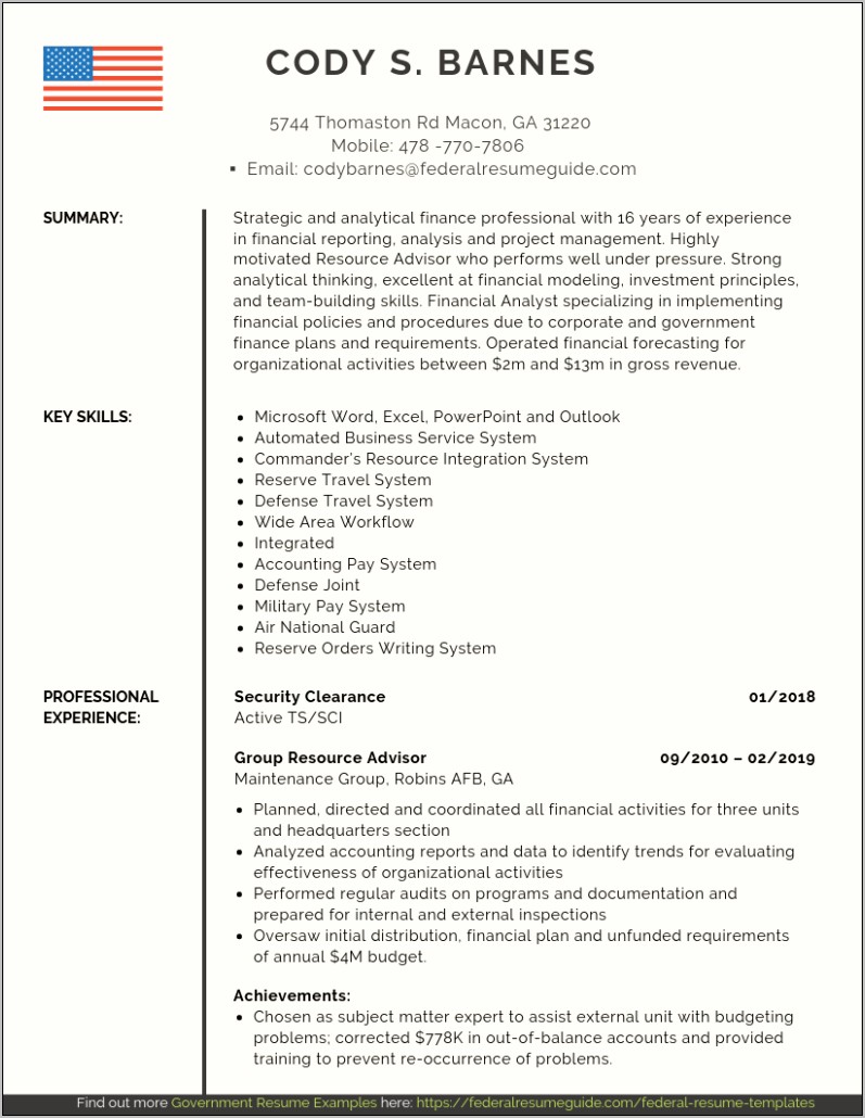 Security Clearance In Resume Sample