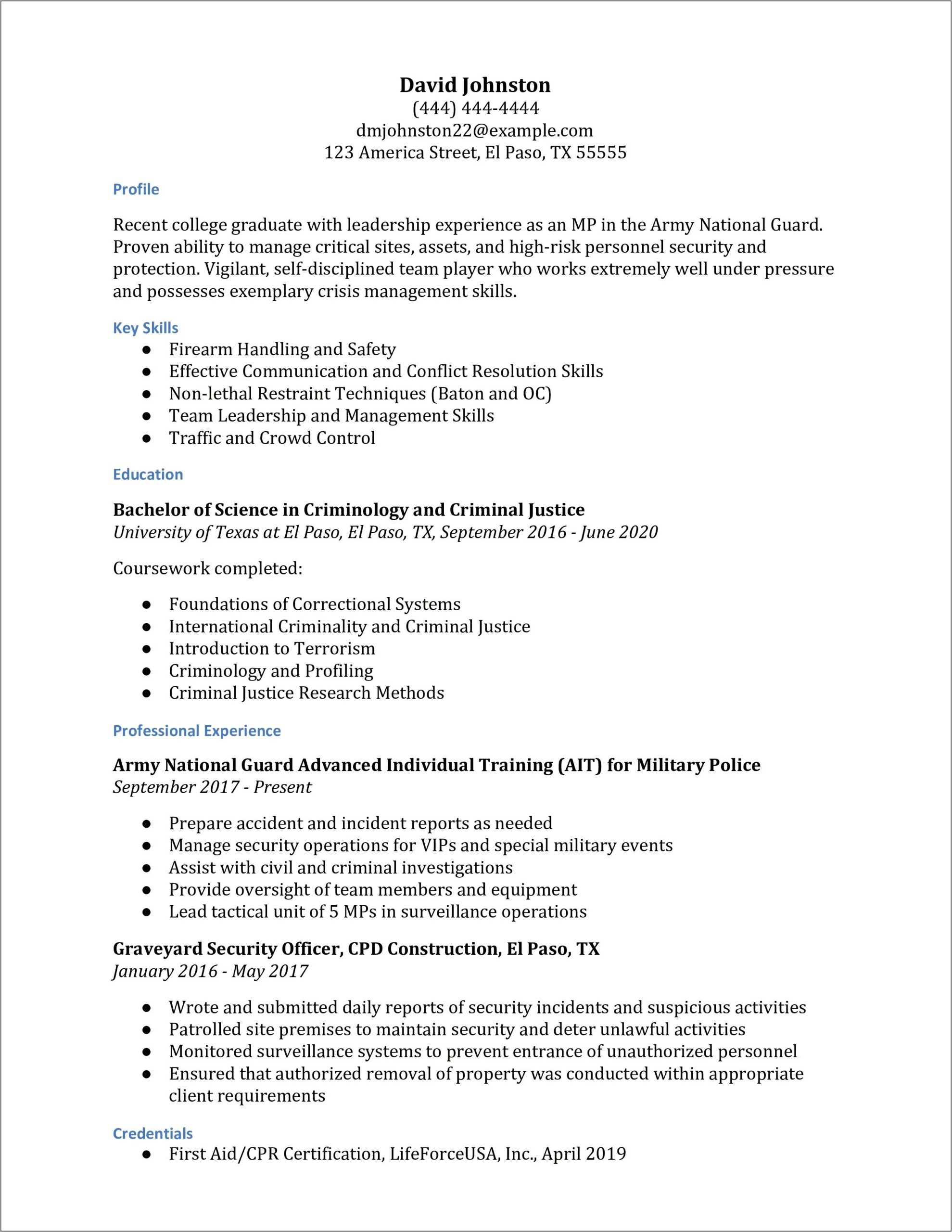 Security Clearance On Resume Sample