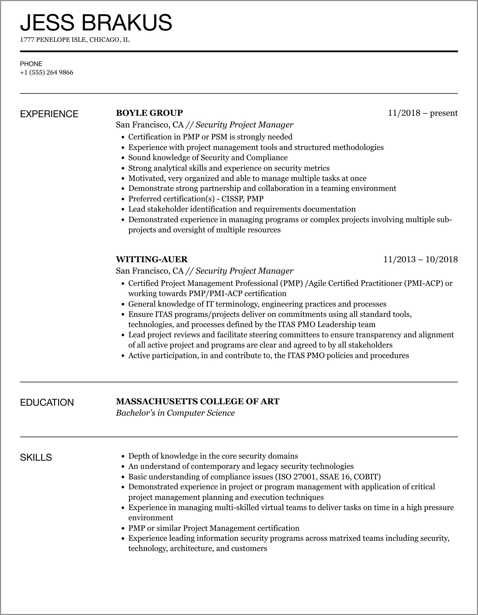 Security Guard Manager Resume Example