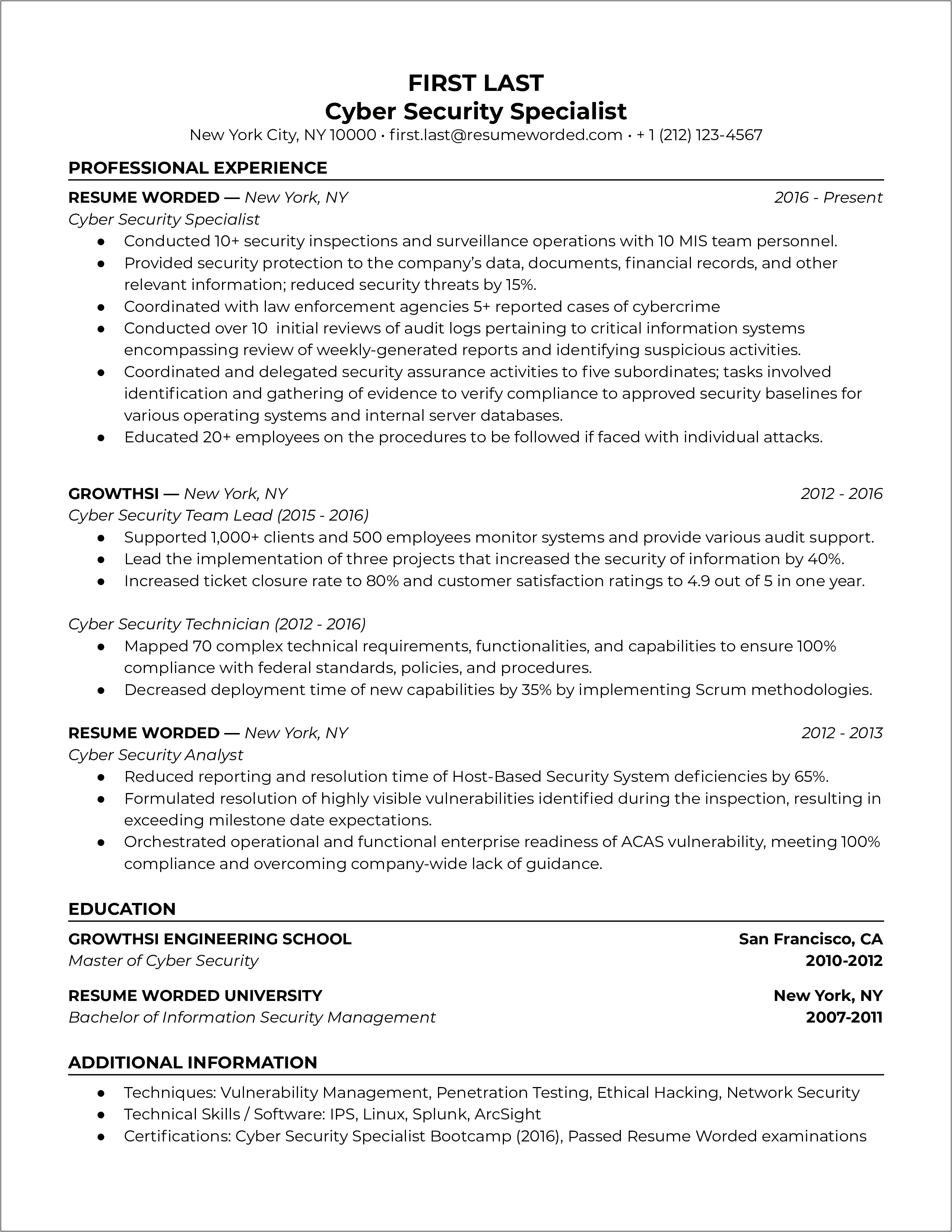 Security Operations Center Sample Resume