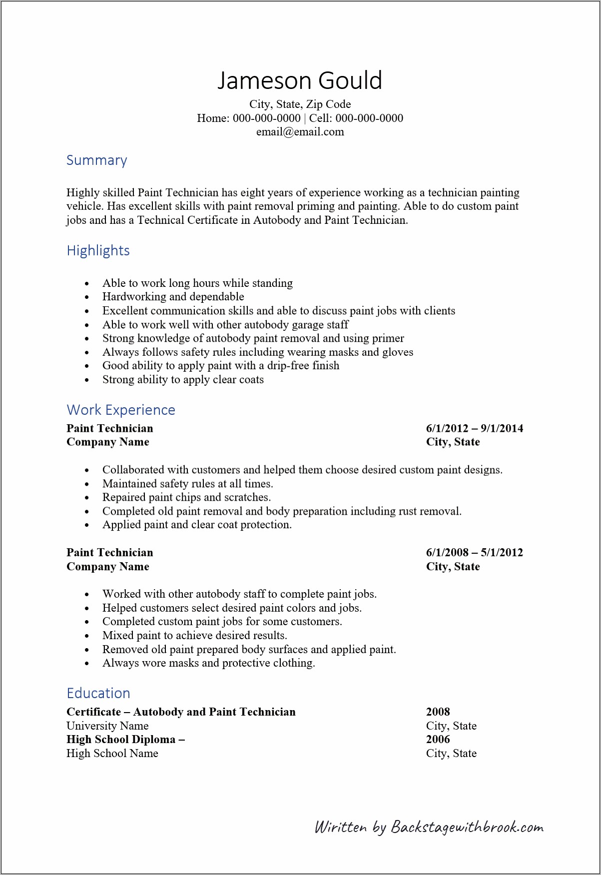 Self Employed Carpenter Resume Sample